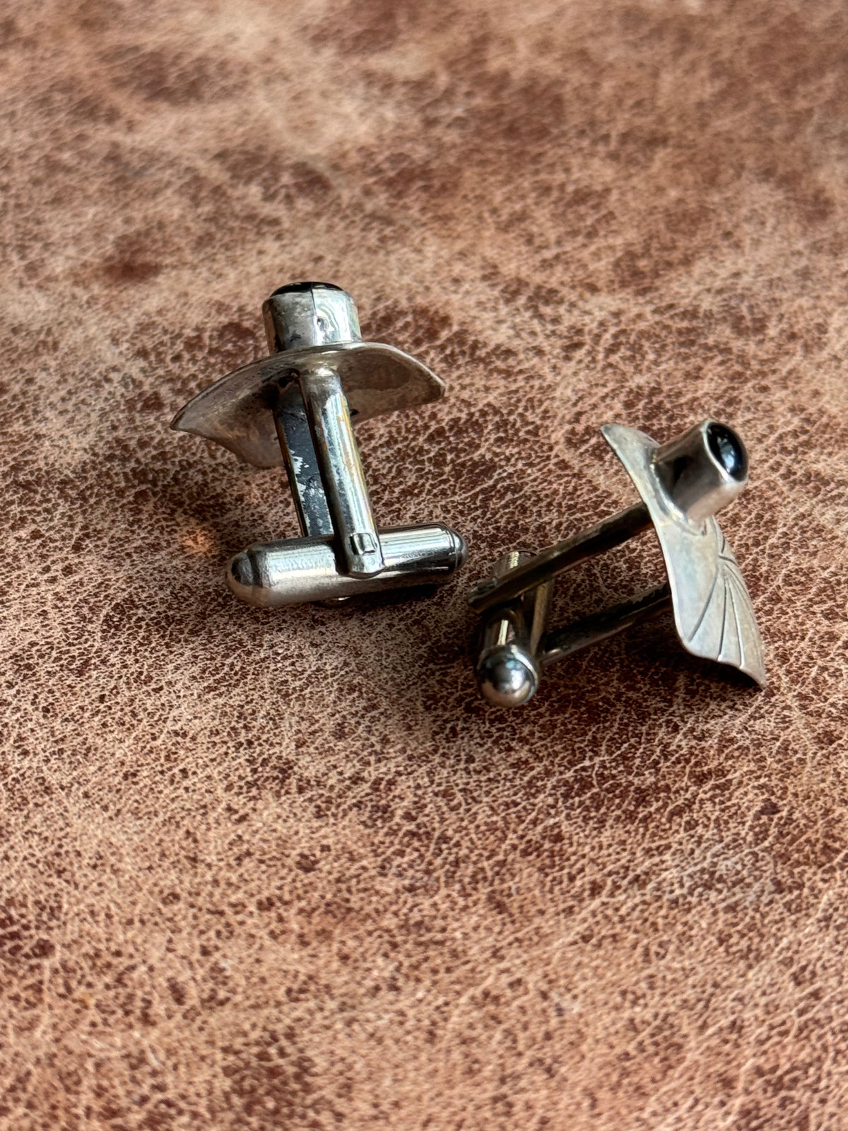 Vintage Sterling Silver Stamped Onyx Square Cufflinks