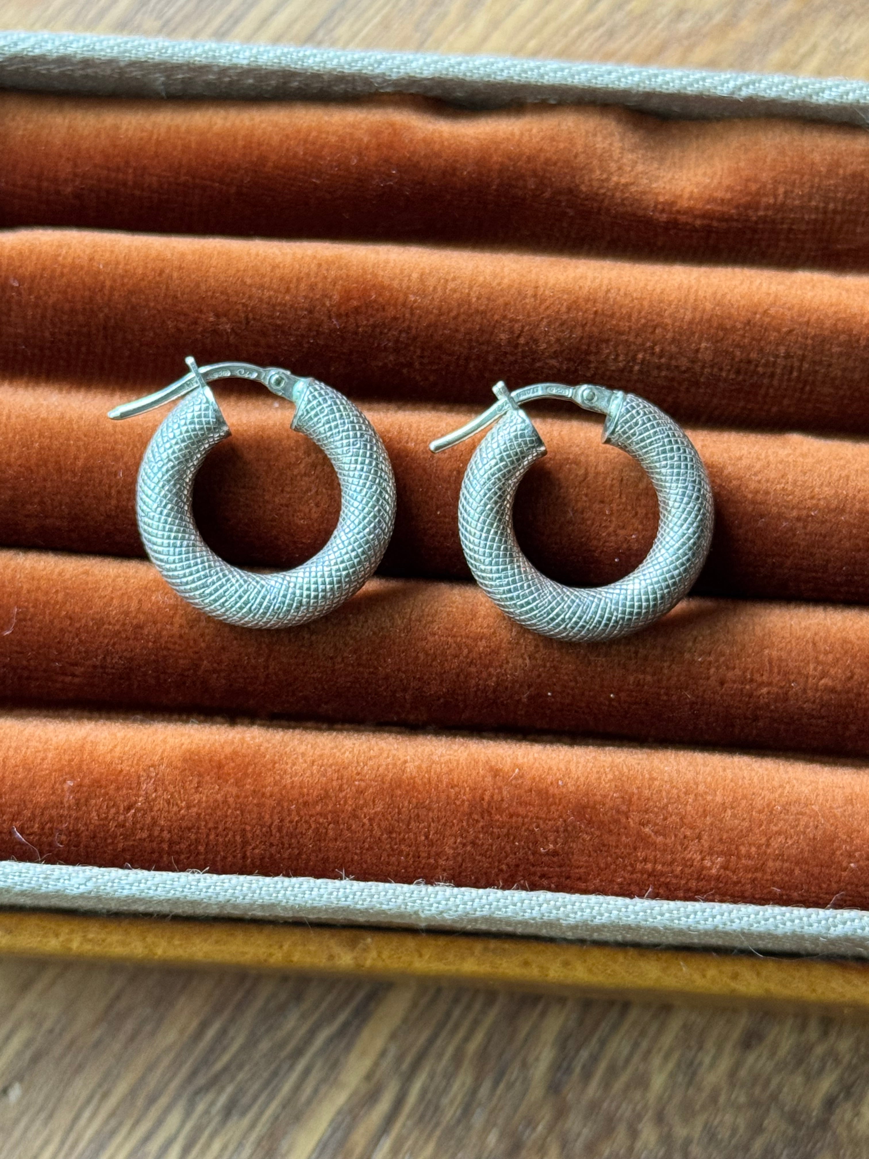 Vintage Sterling Silver Snakeskin Hoops