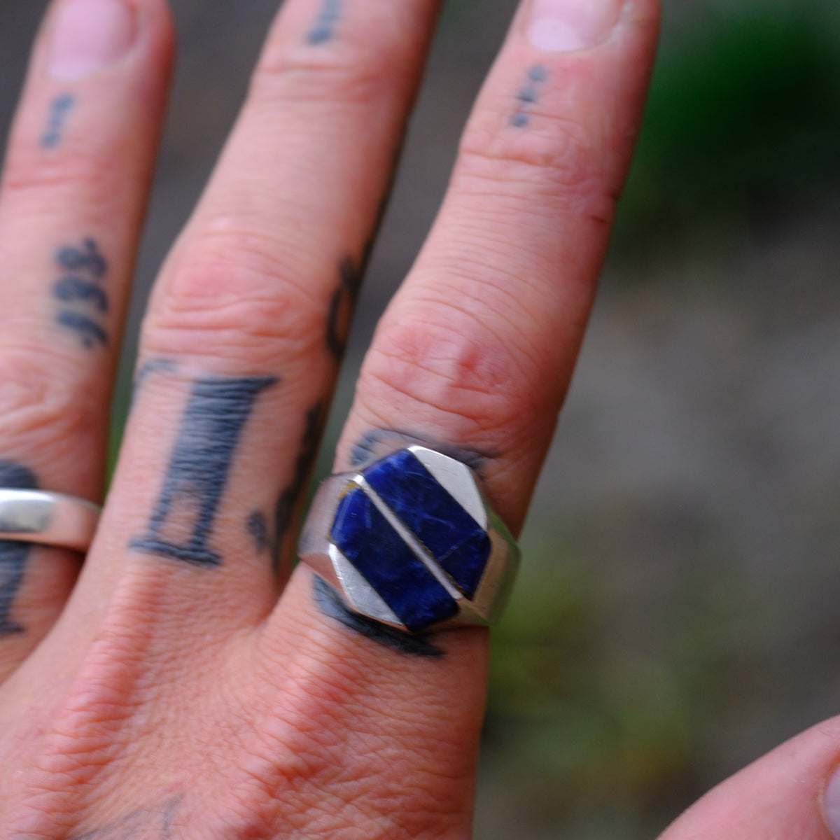 Vintage Sterling Lapis Inlay Ring 9.75