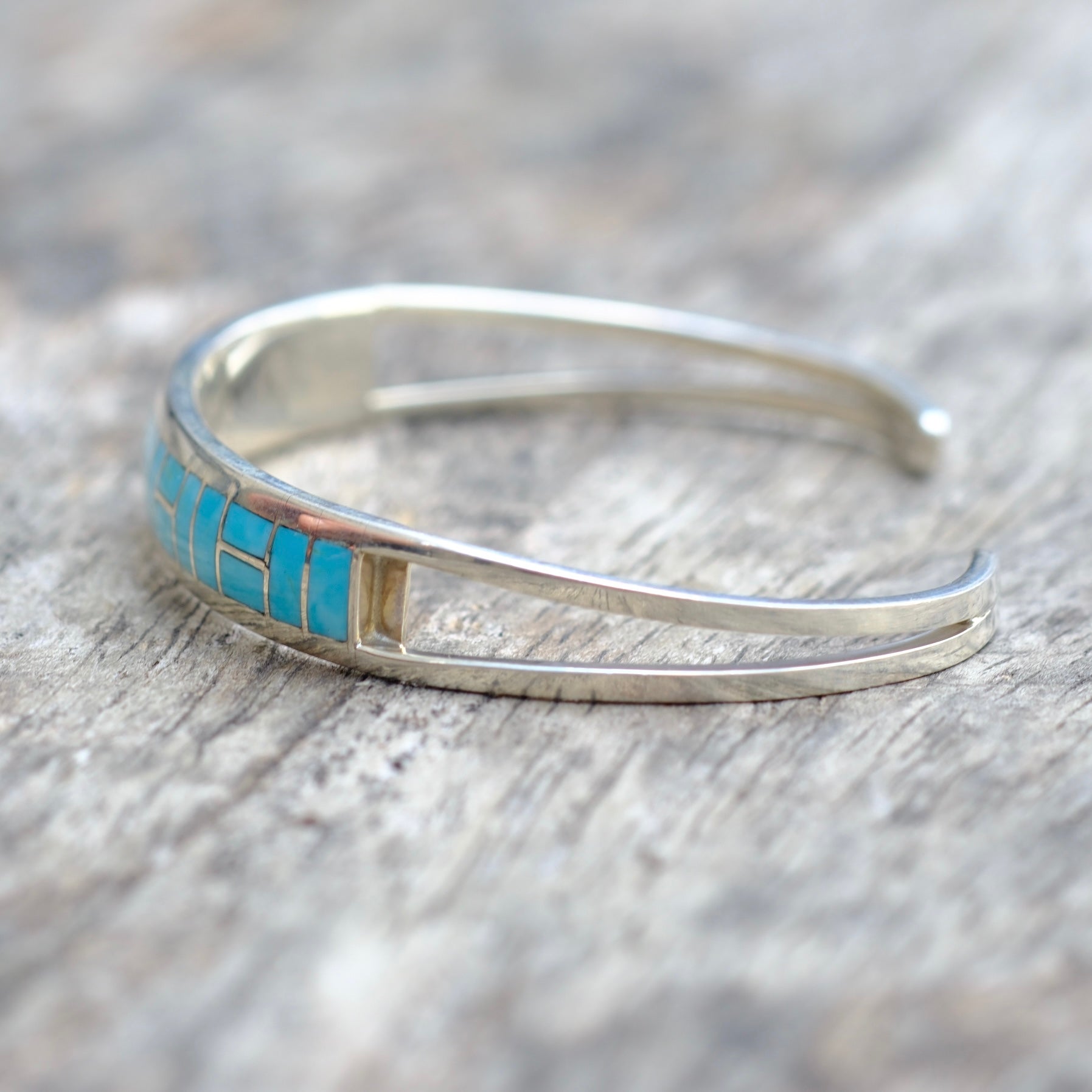 Vintage Sterling Silver Turquoise Inlay Cuff Bracelet