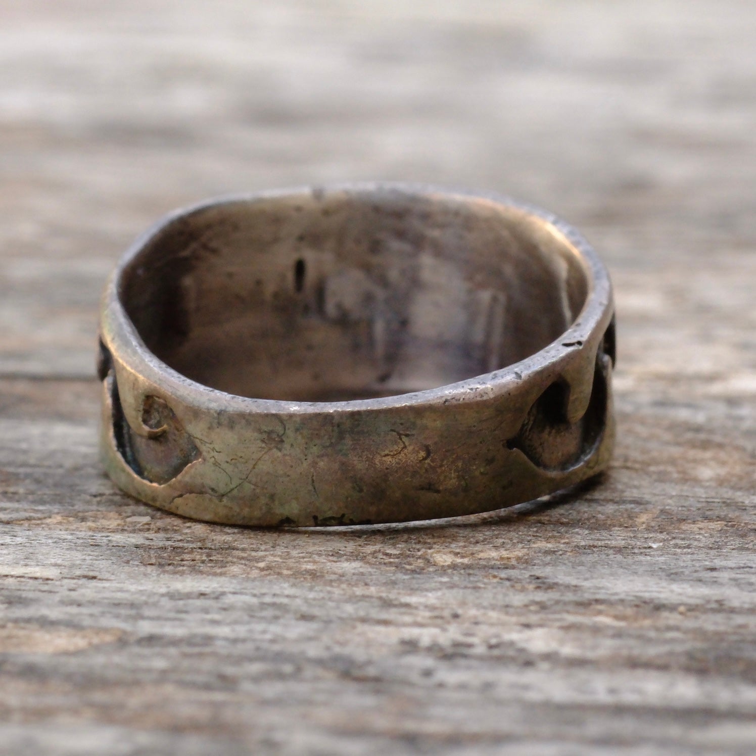 Vintage Sterling Onyx Inlay Stamped Band Ring 8.5