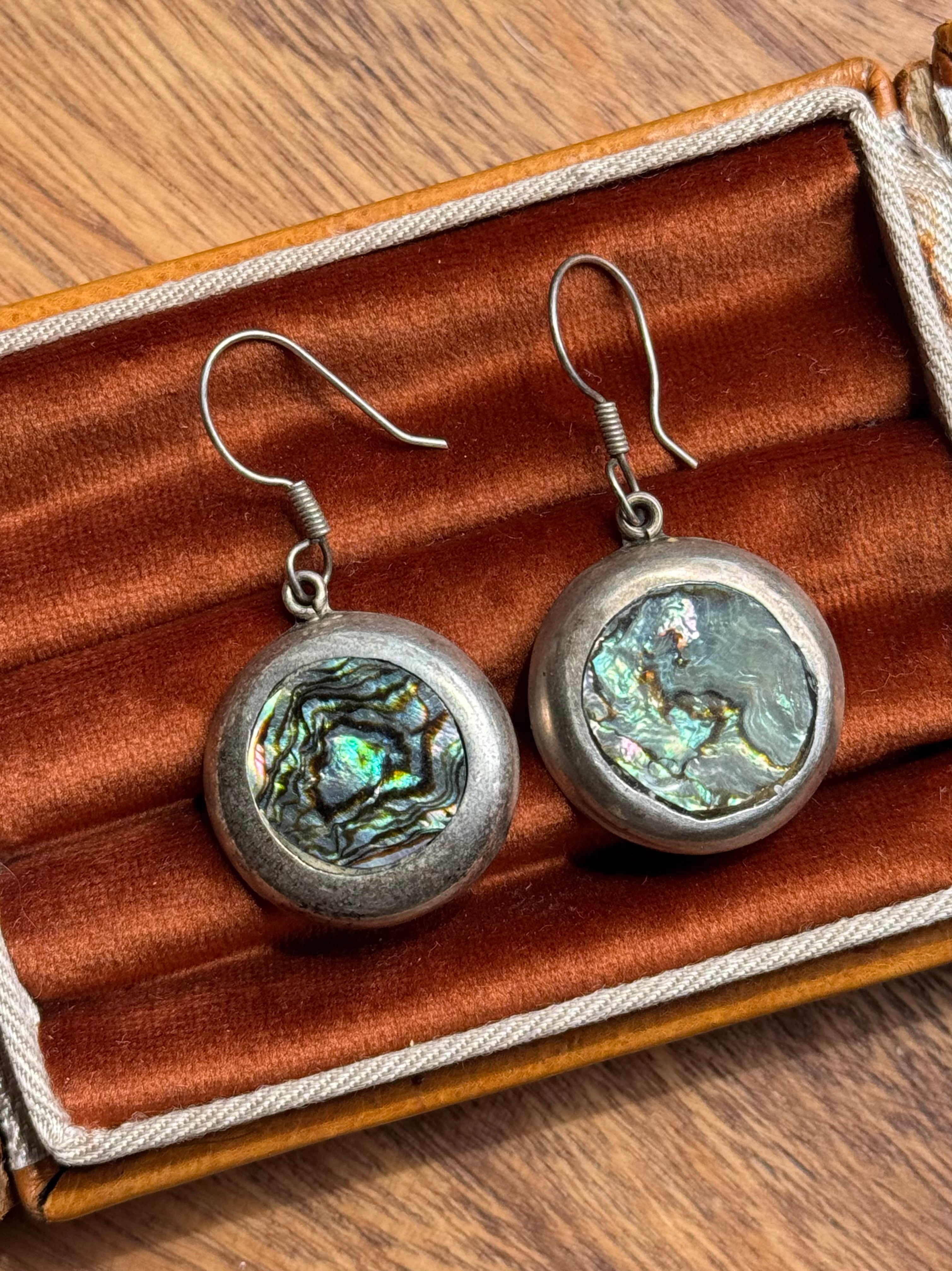 Vintage Sterling Silver Abalone Earrings