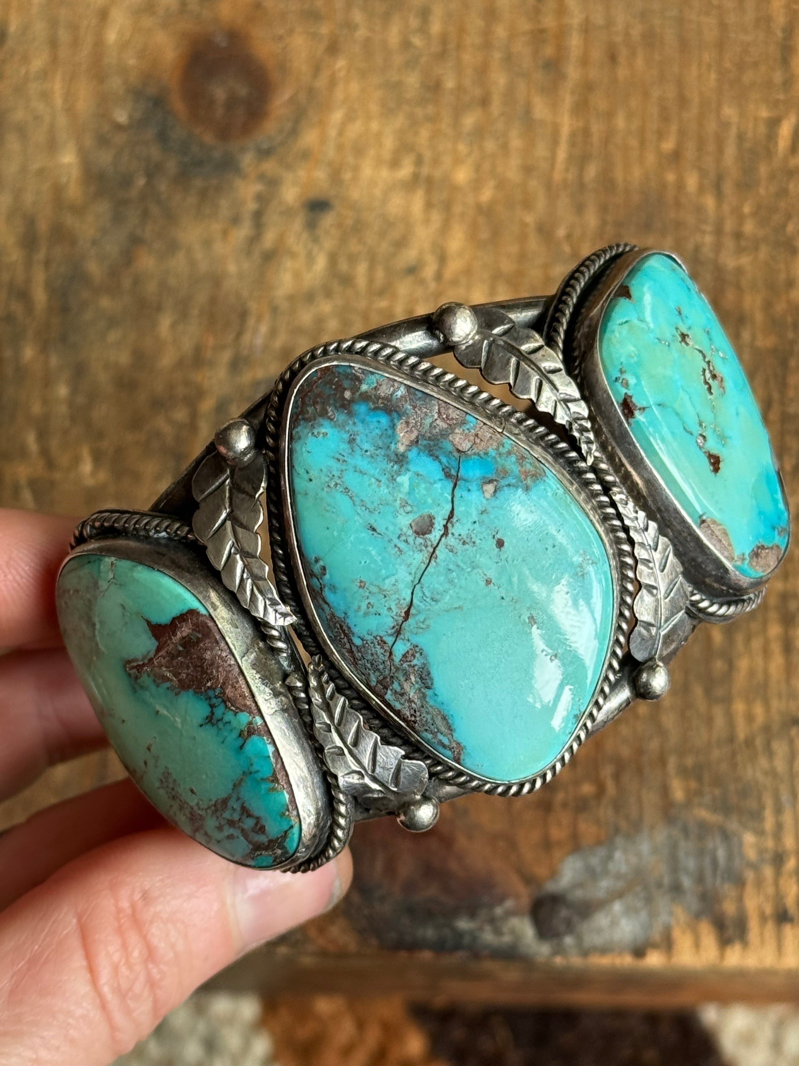 Vintage Sterling Silver 3 Stone Leaf Cuff