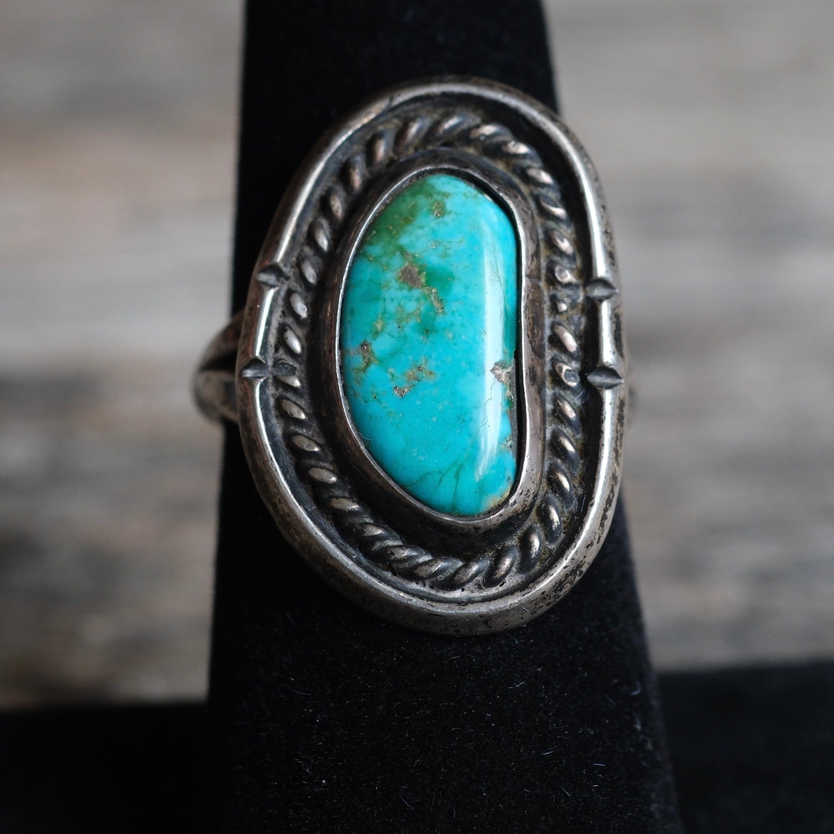 Vintage Sterling Turquoise Roper Ring 7