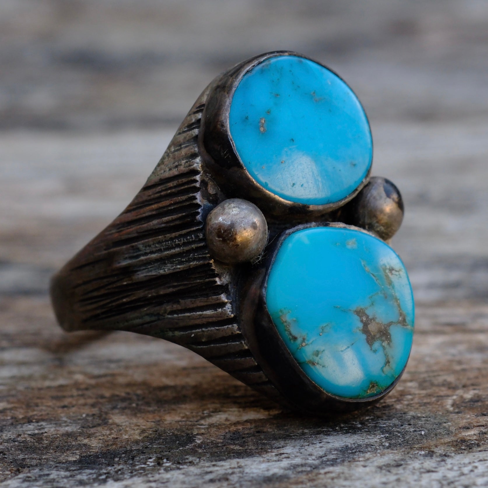 Vintage Sterling 2-Stone Turquoise Ring 11