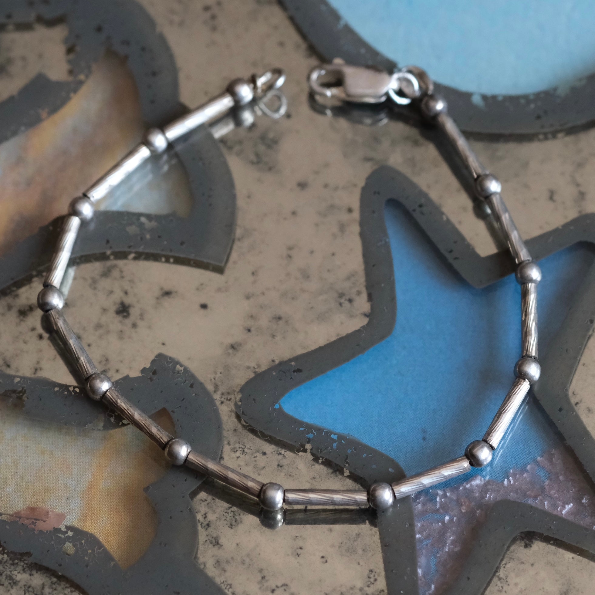 Vintage Sterling Silver Beaded Bracelet 7"