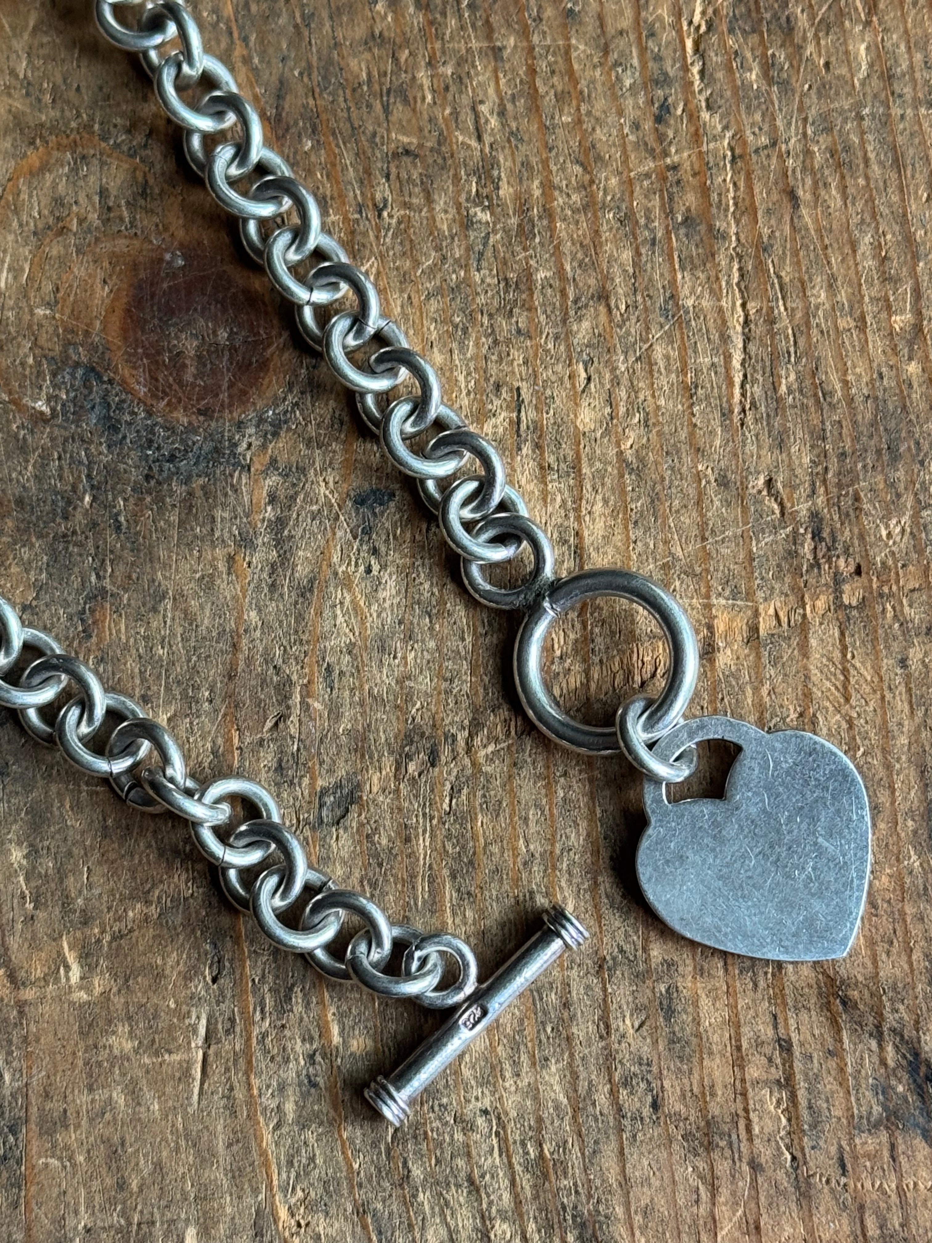 Vintage Sterling Silver 16” Heart ID Toggle Chain Necklace