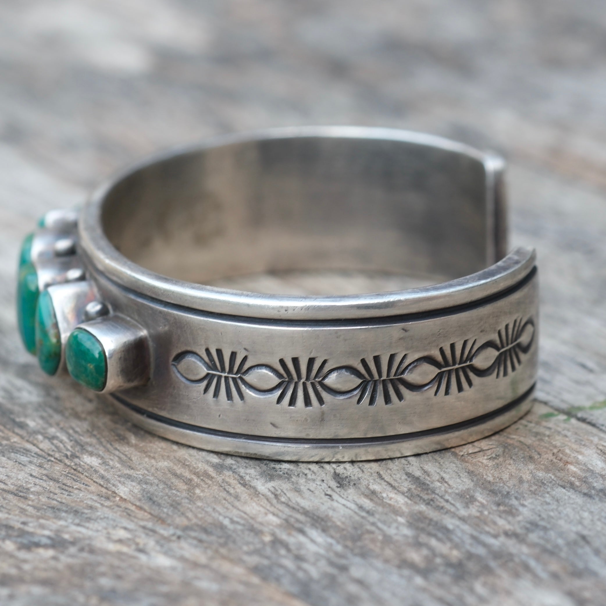 HEAVY Vintage Sterling 6-Stone Turquoise Cuff Bracelet R.Bennett