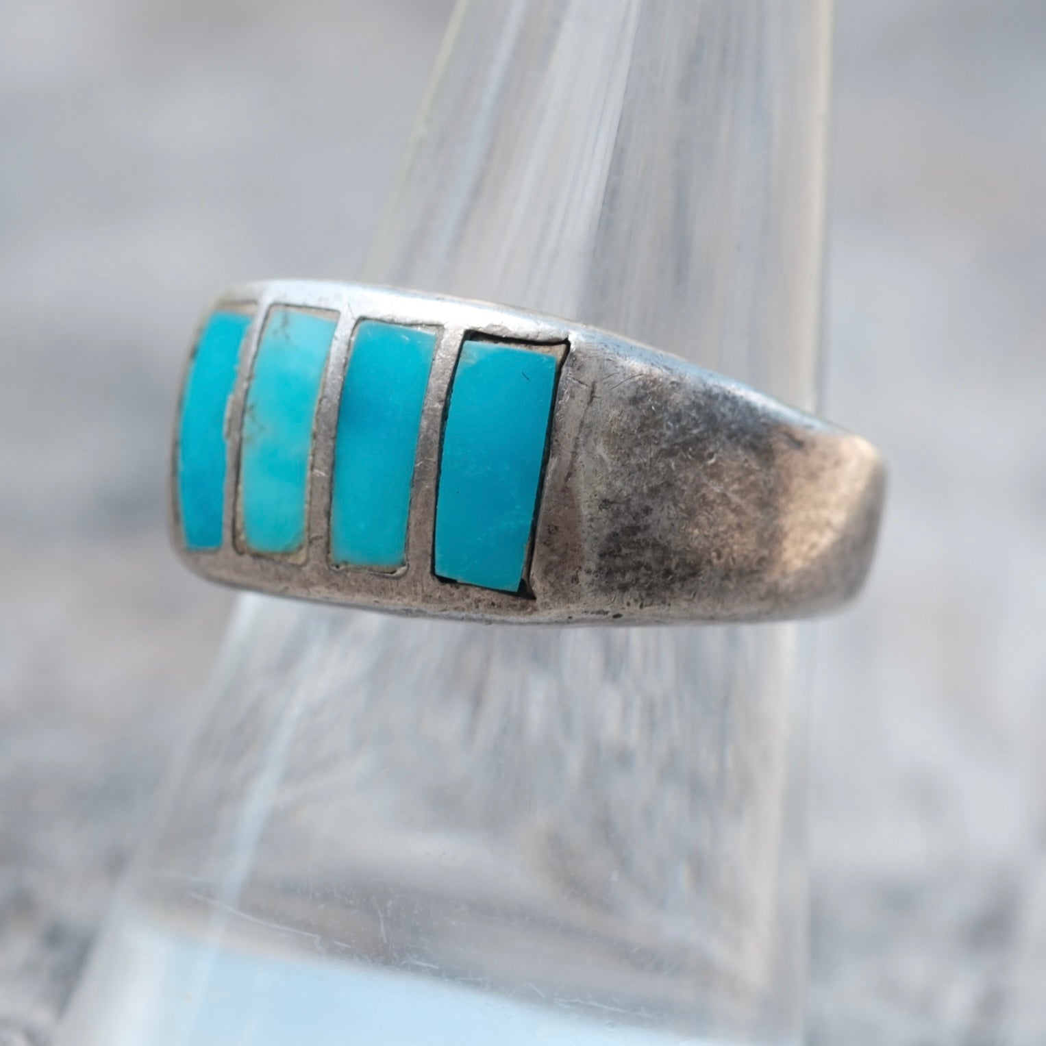 Vintage Sterling Turquoise Inlay Ring 8.5