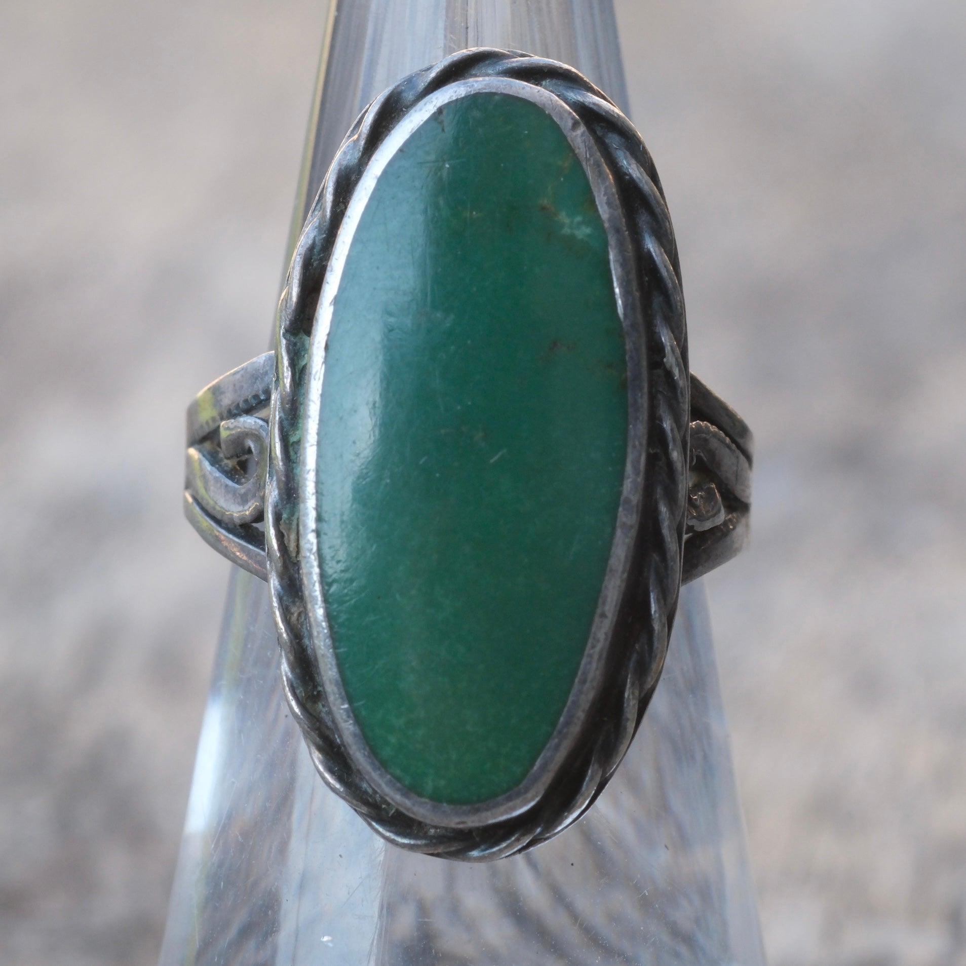 Vintage Sterling Turquoise Roper Ring 6