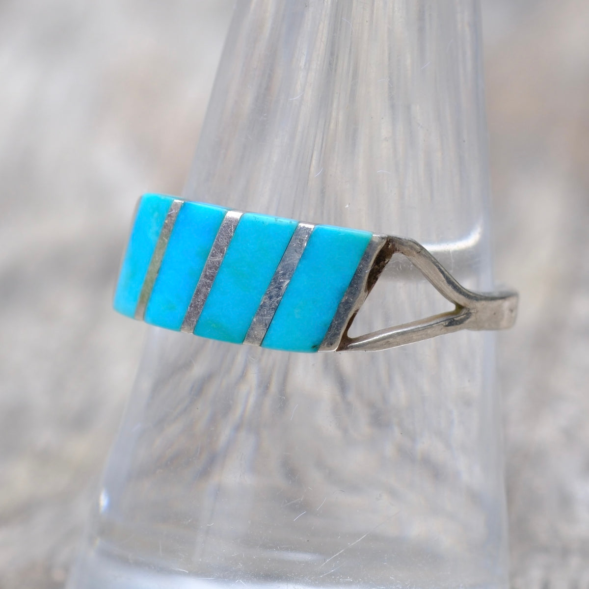 Vintage Sterling Turquoise Inlay Band 8.5