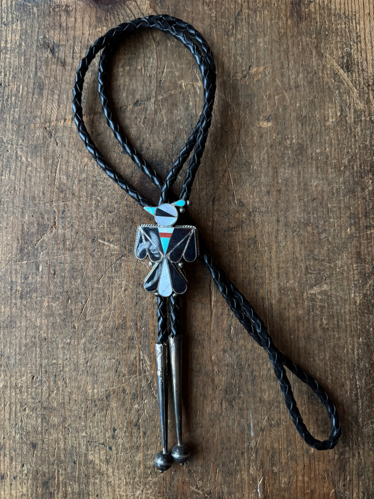 Vintage Sterling Silver Multistone Inlay Thunderbird Bolo