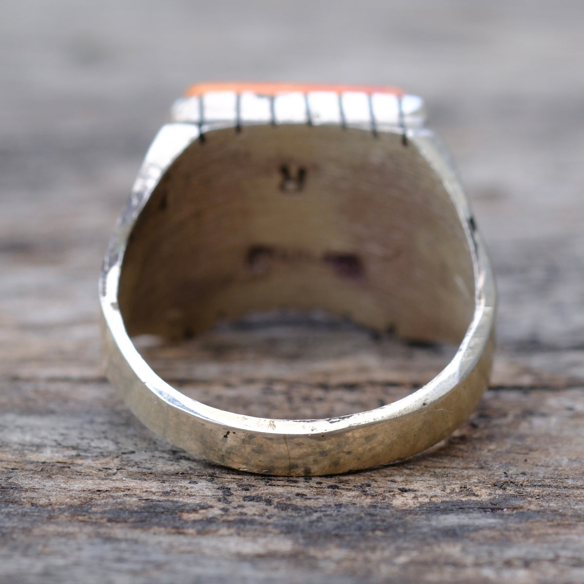 Vintage Sterling Spiny Oyster Ribbed Band Ring 10.25
