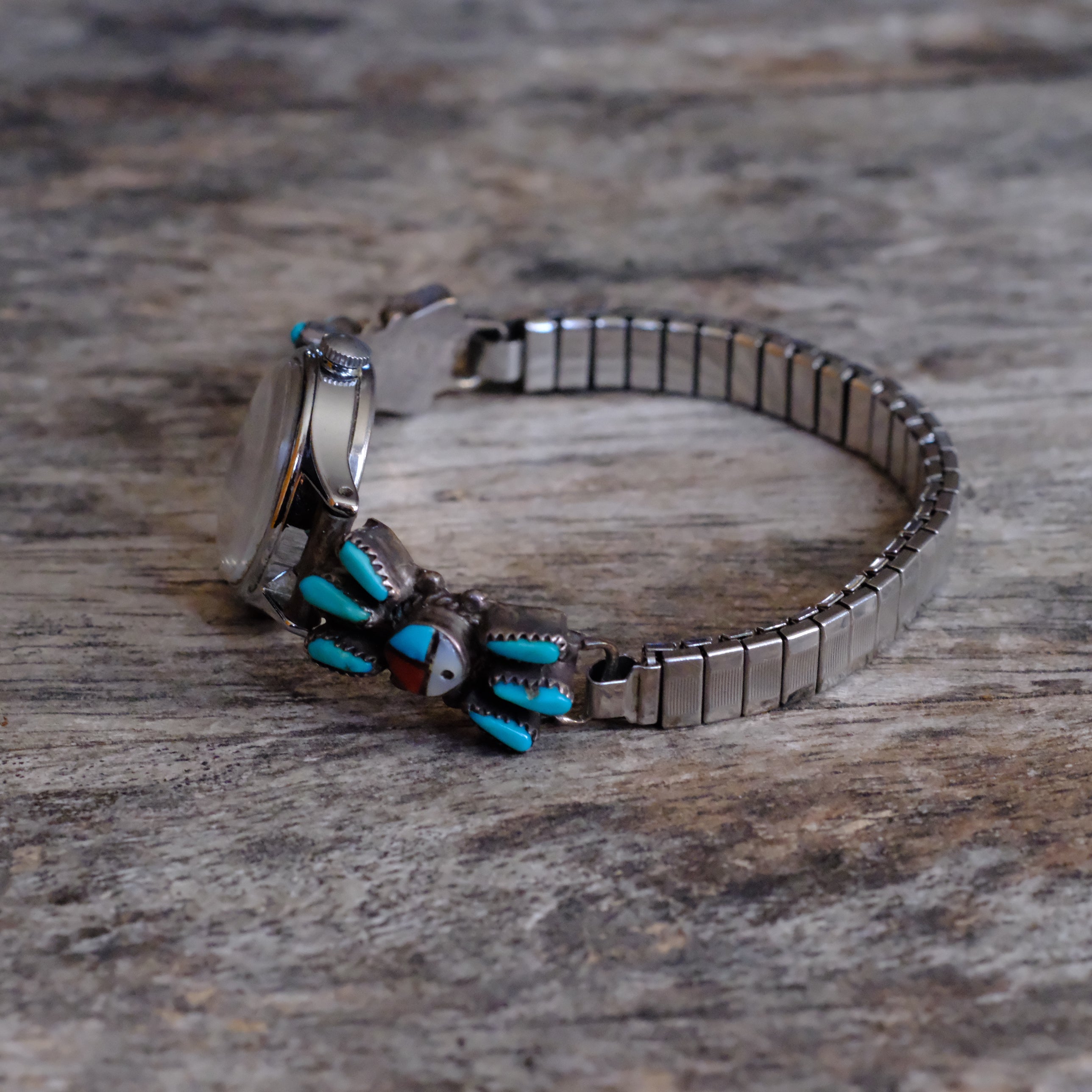 Vintage Sterling Turquoise and Coral Cluster Ladies Watch