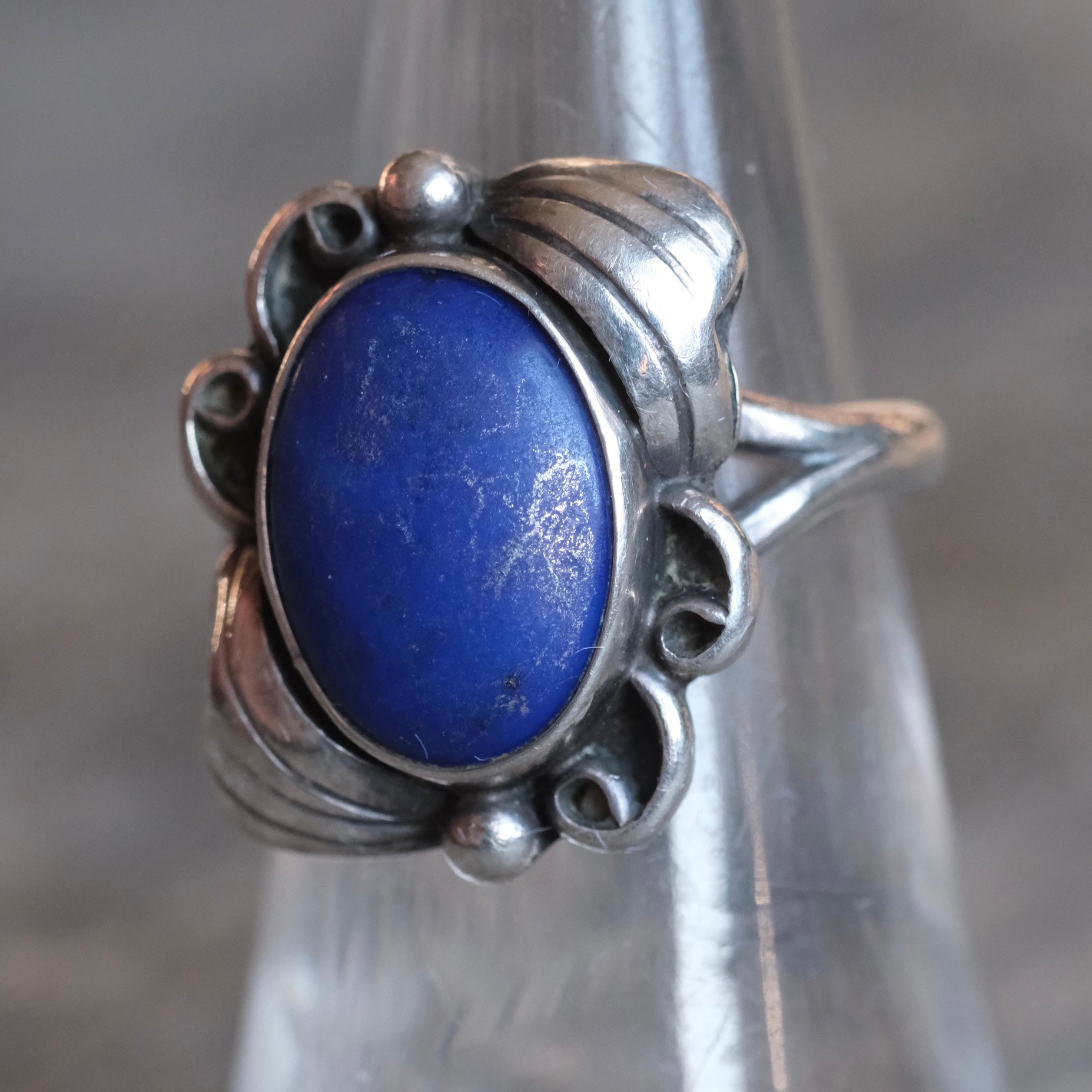 Vintage Sterling Lapis Feather Ring 6.75