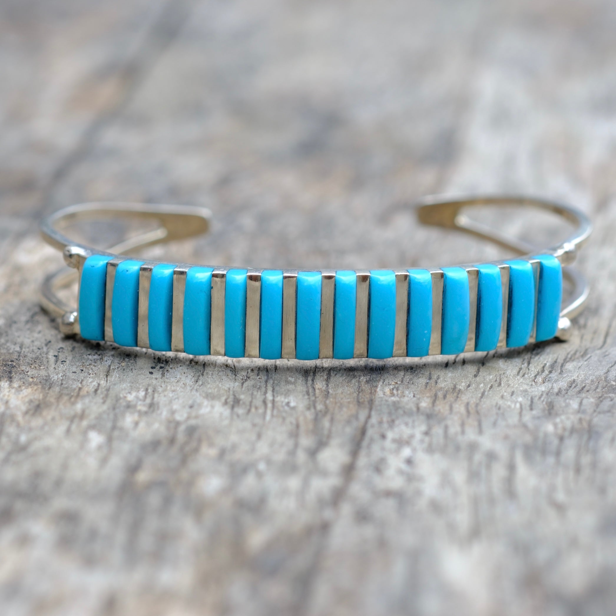 Vintage Sterling Silver Turquoise Inlay Cuff Bracelet