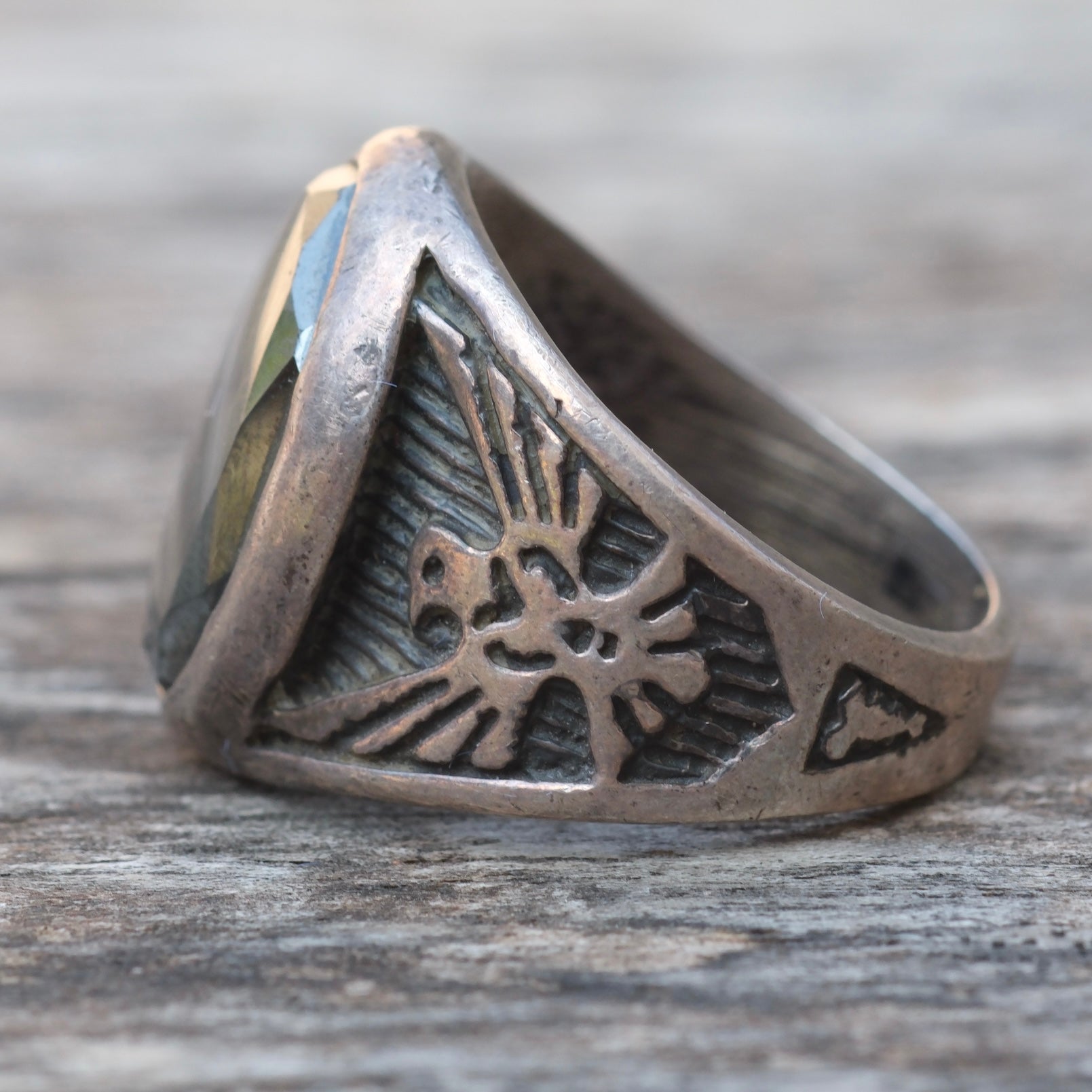 Vintage Sterling Hematite Thunderbird Ring 10