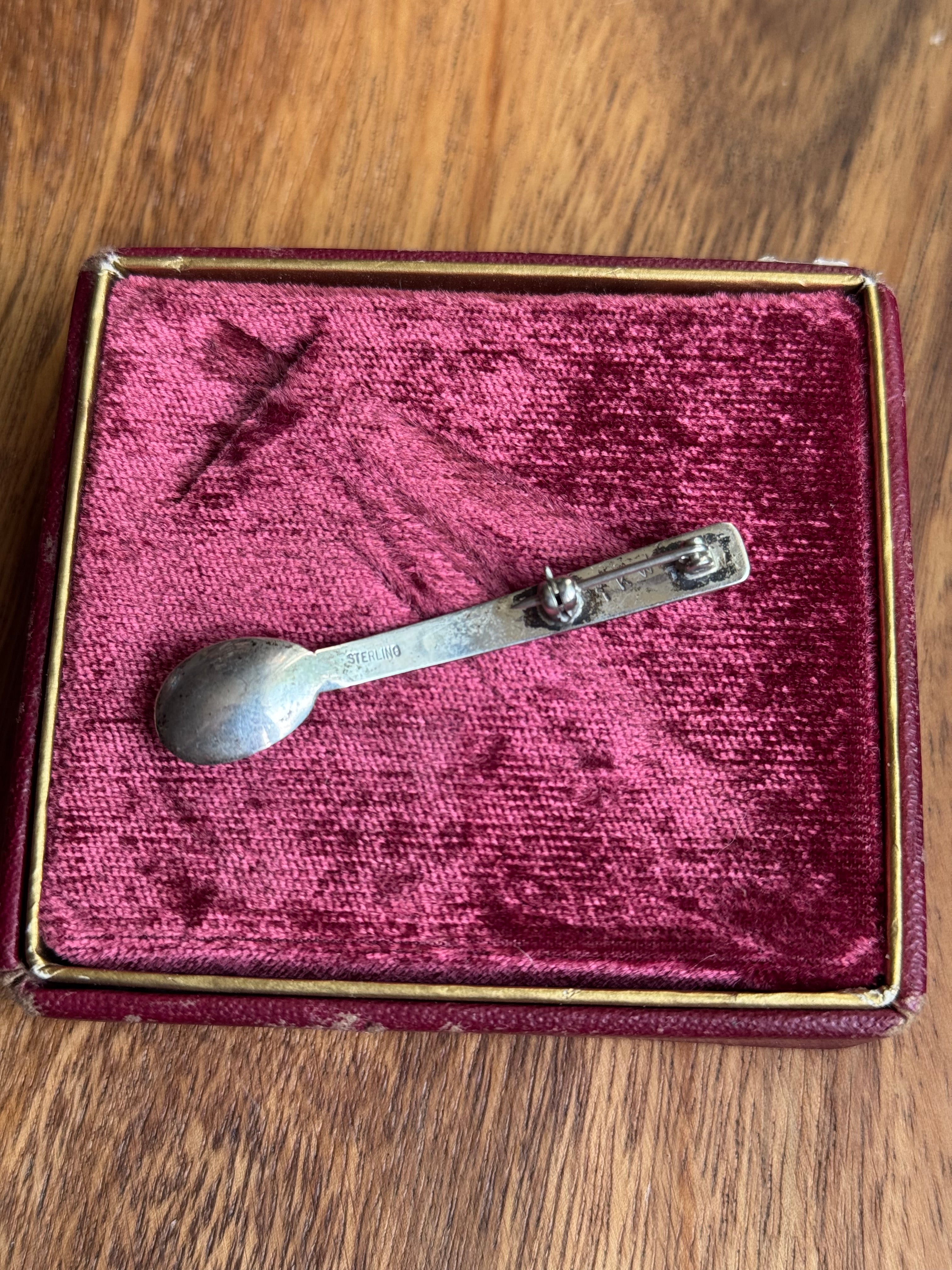Vintage Sterling Silver Turquoise Spoon Pin
