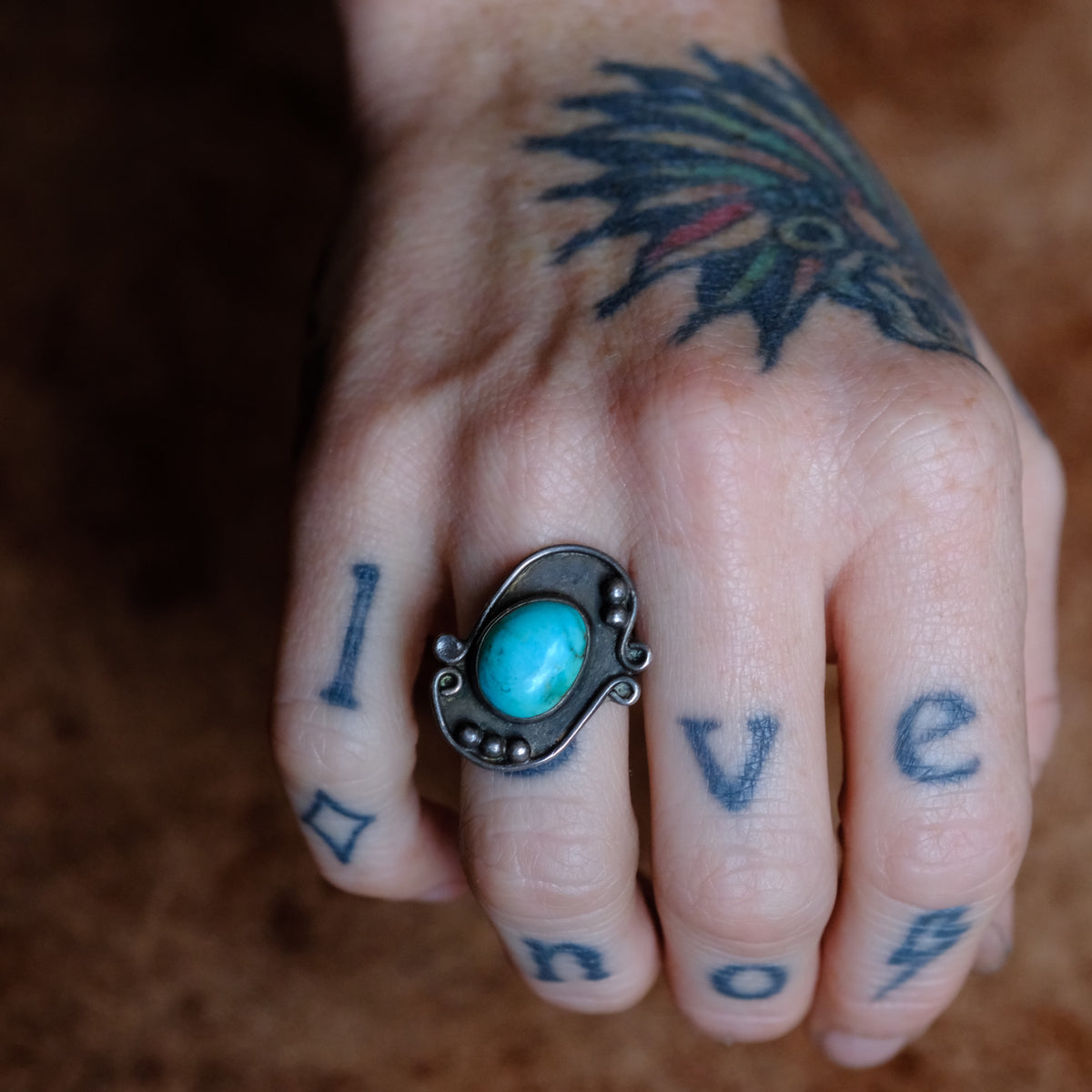 Vintage Sterling Turquoise Ring 5.75