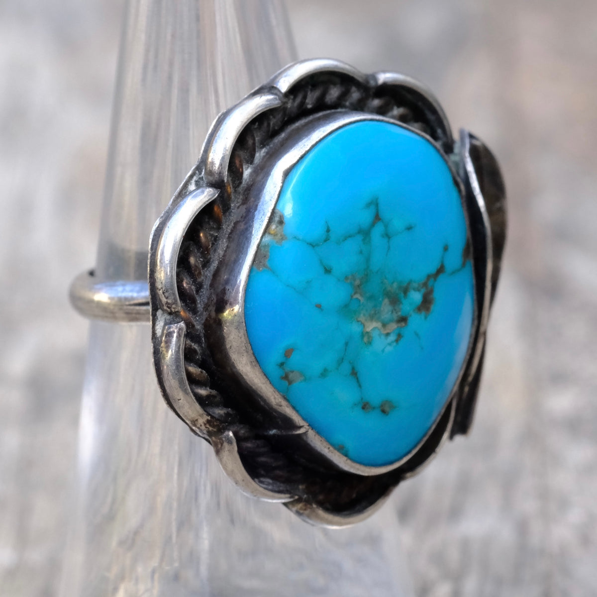 Vintage Sterling Turquoise Feather Ring 5.25