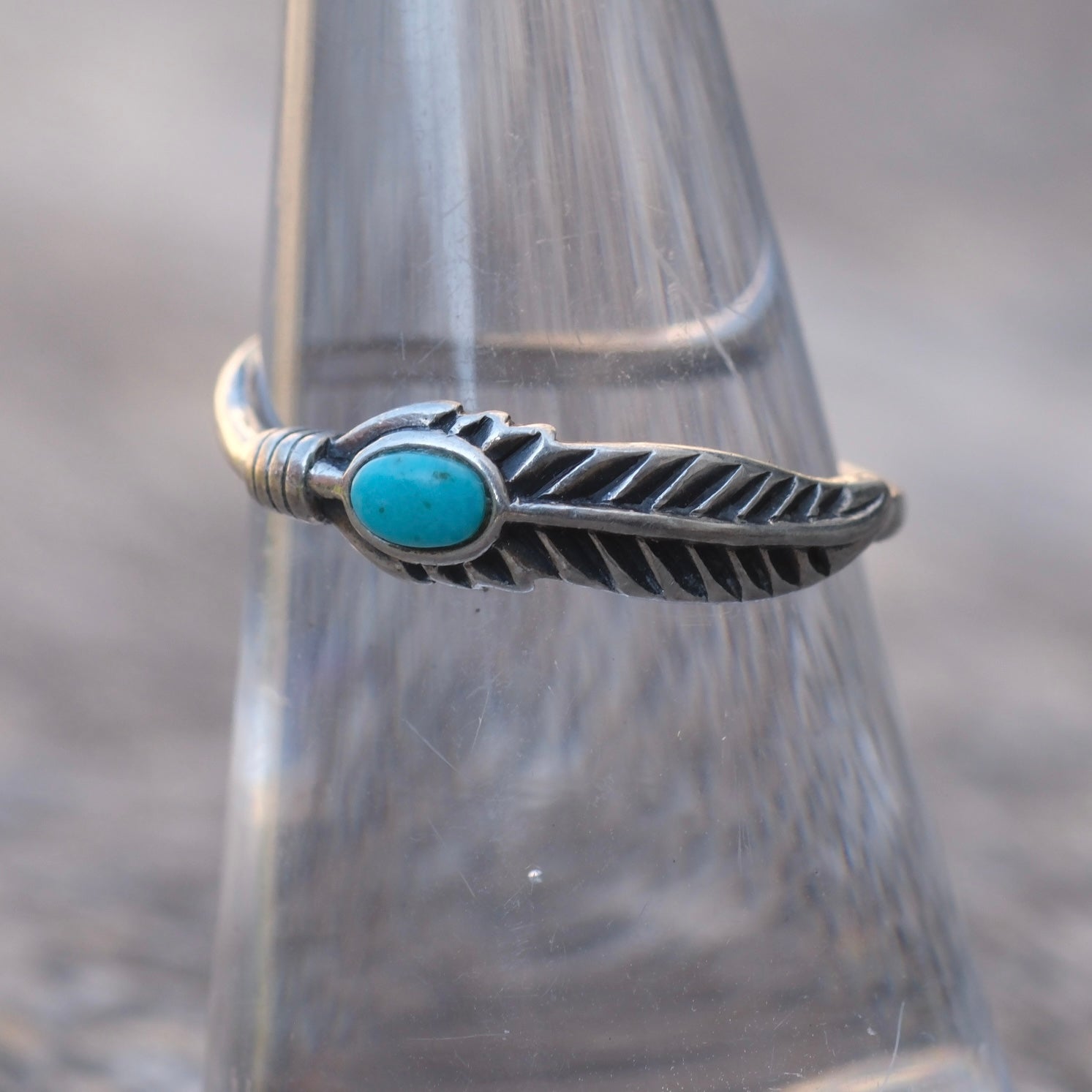 Vintage Sterling Turquoise Feather Ring 7.75