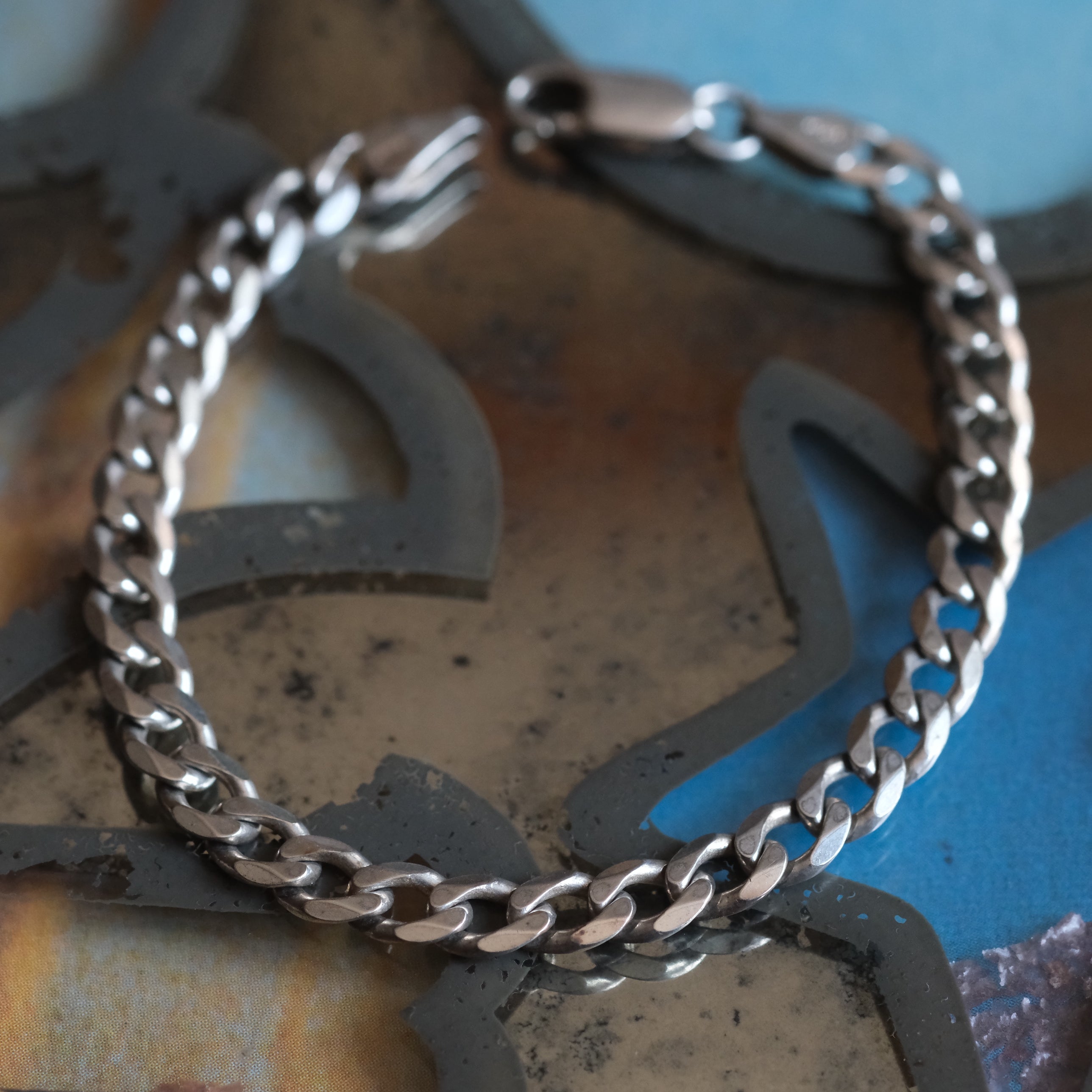 Vintage Sterling Silver Curb Chain Bracelet 7"