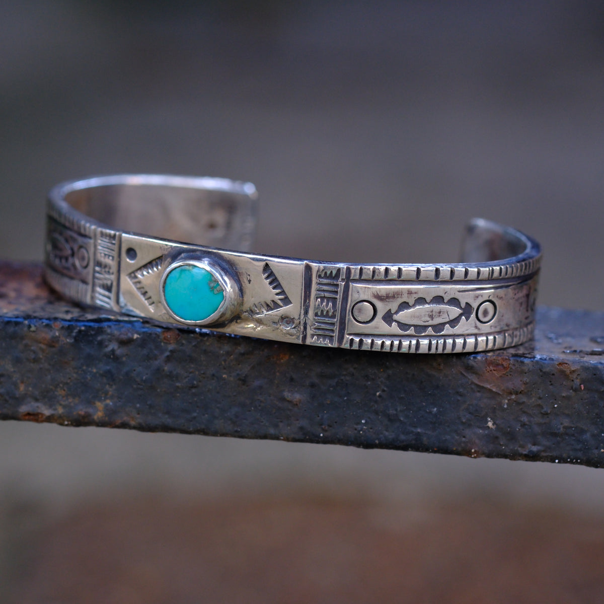 Sterling Silver American Turquoise Stamped Cuff Bracelet