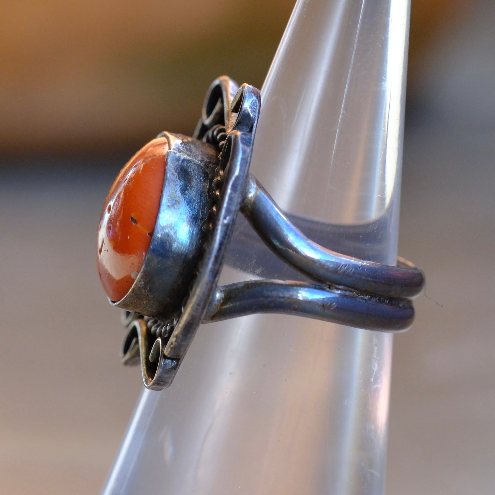 Vintage Sterling Coral Ring 4.75
