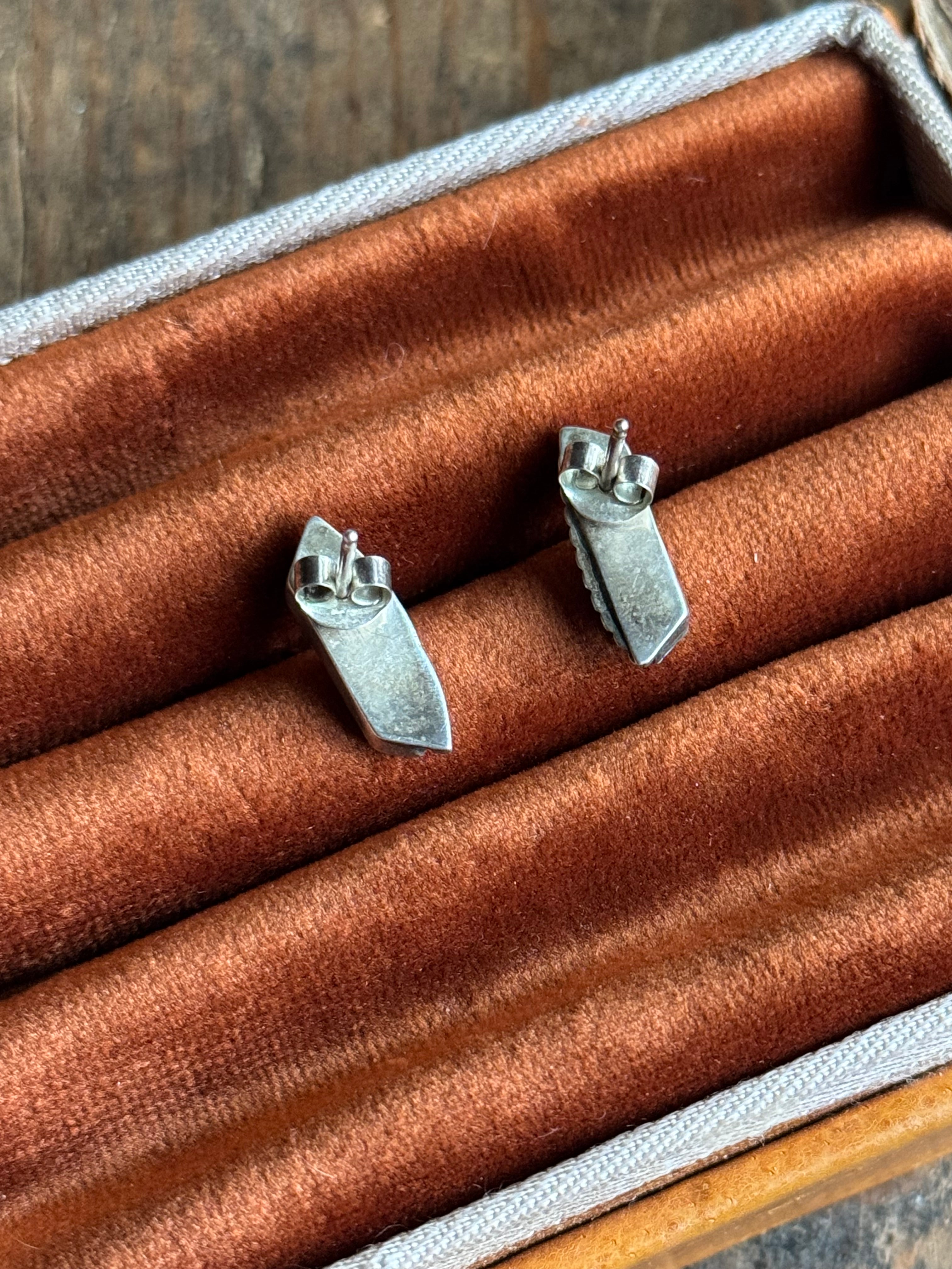 Vintage Sterling Silver Multistone Inlay Arch Earrings