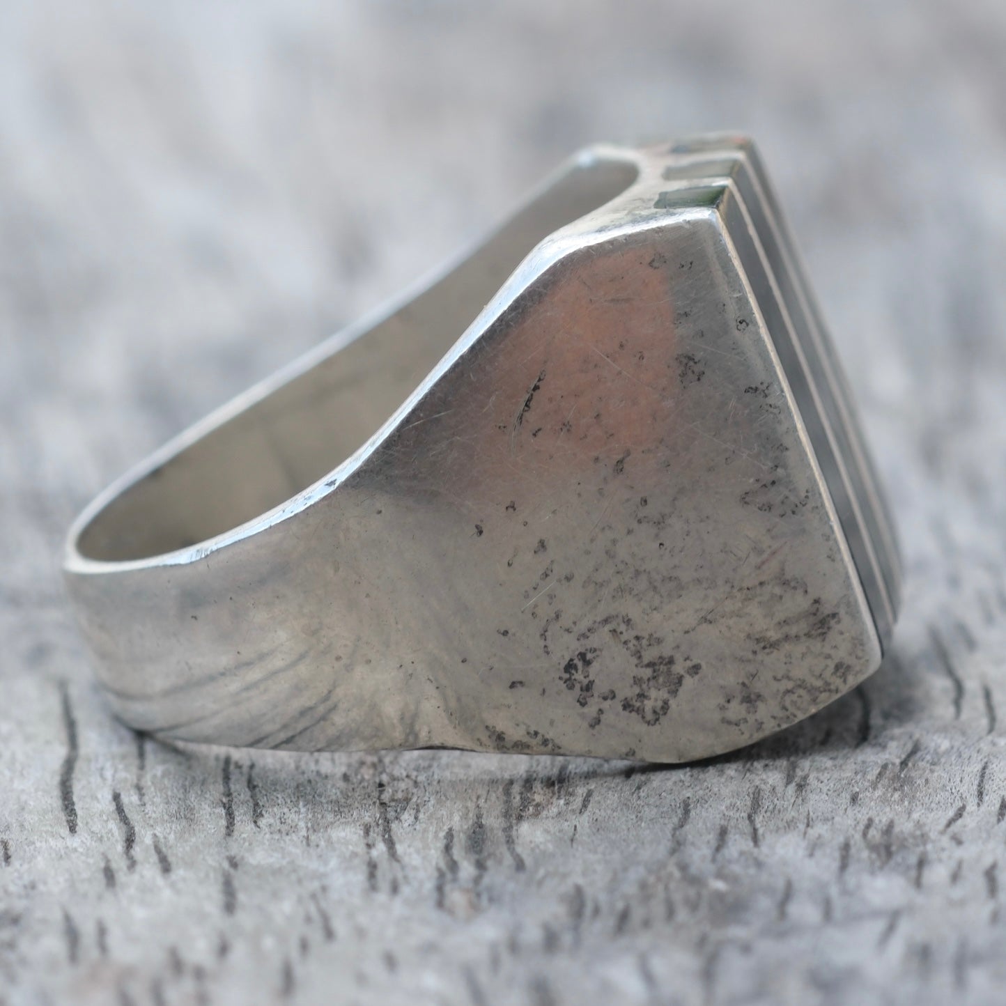 Vintage Sterling Onyx Inlay Striper Ring 10.5