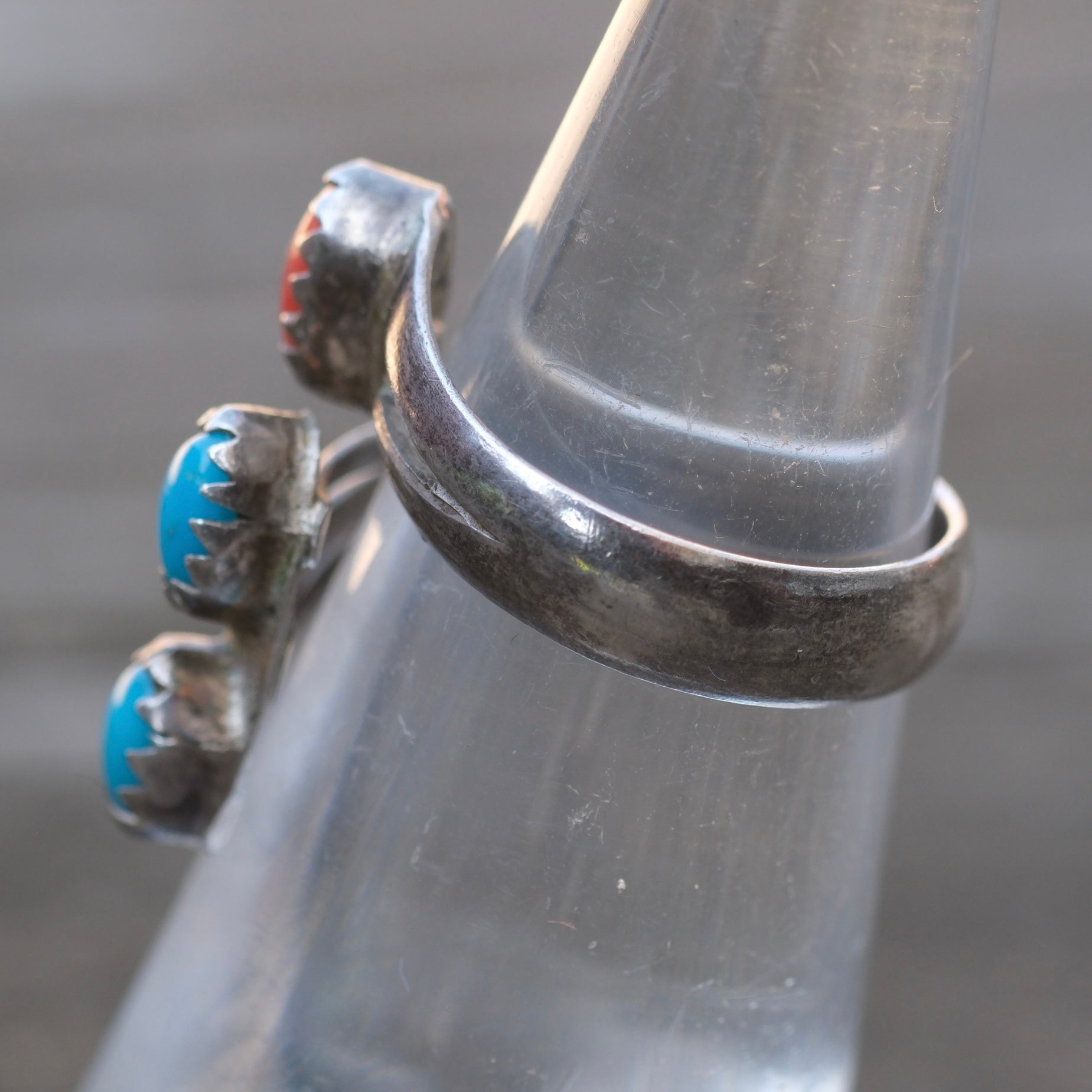Vintage Sterling Turquoise and Coral Ring 4.5