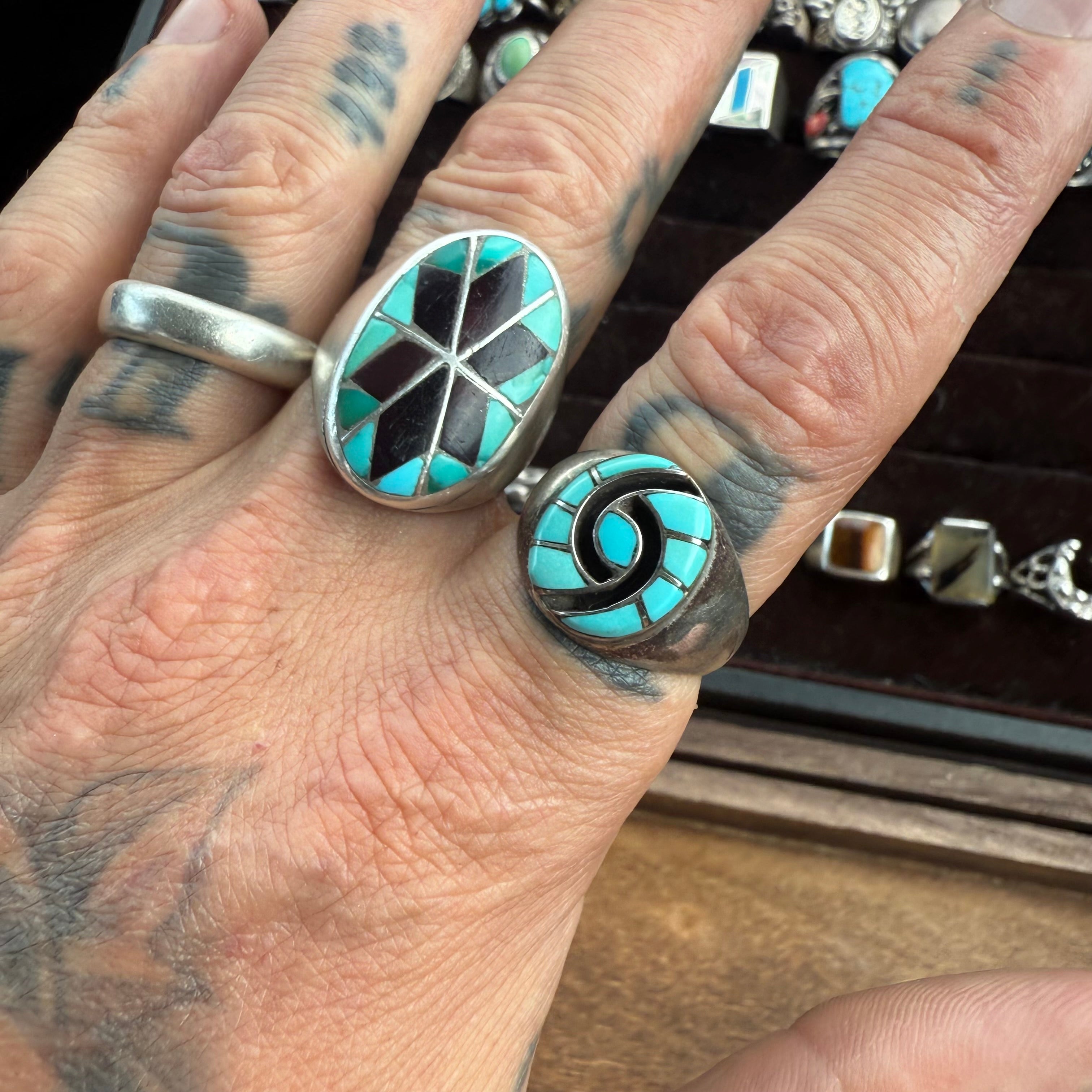 Vintage Sterling Turquoise Inlay Hummingbird Ring 10.25 Amy Quandelacy