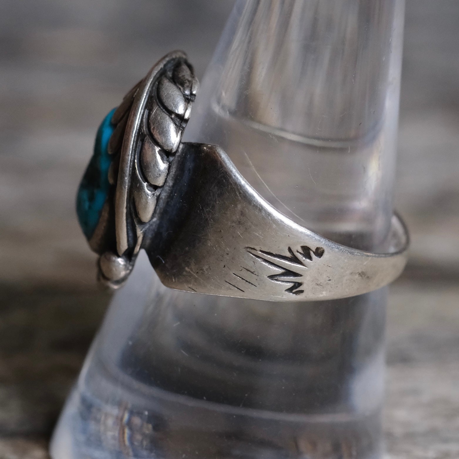 Vintage Sterling Turquoise Feather Ring 9