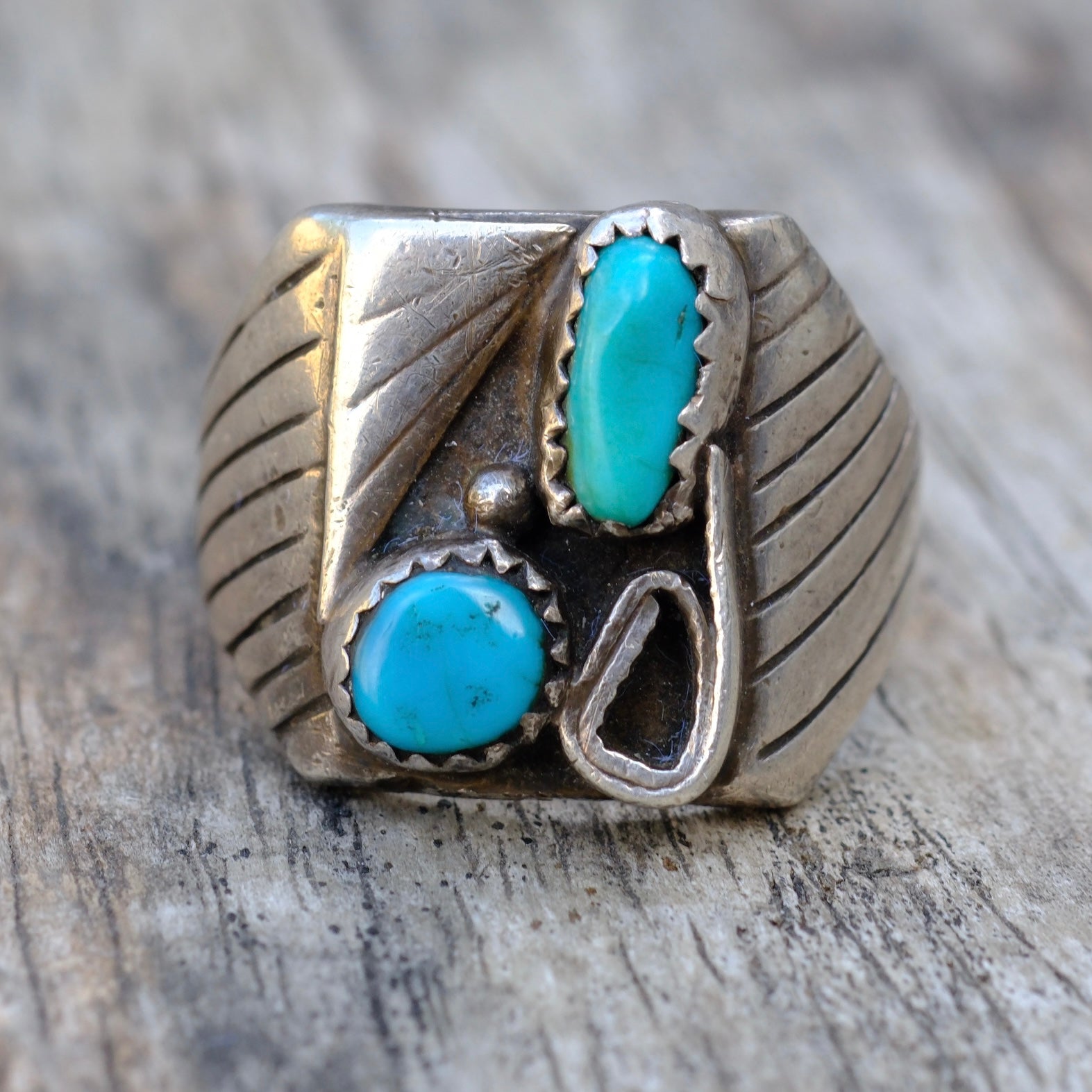 Vintage Sterling 2-Stone Turquoise Ring 10