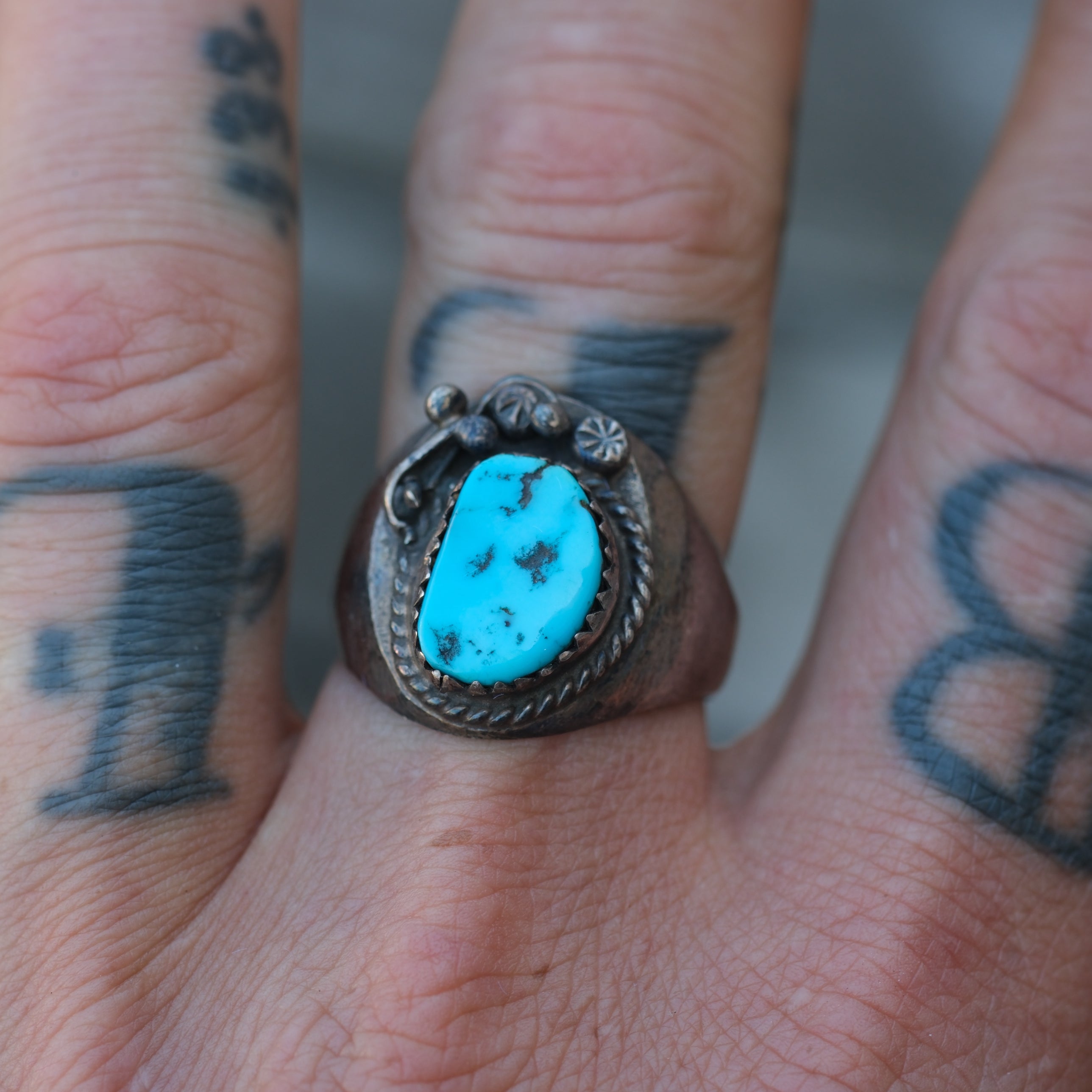 Vintage Sterling Turquoise Feather Ring 10