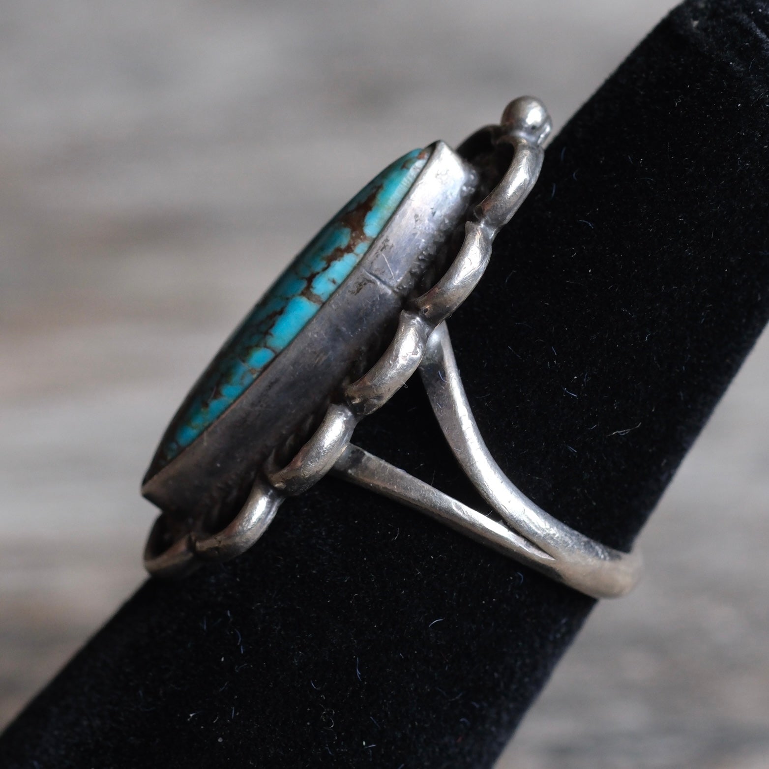 Vintage Sterling Turquoise Florette Ring 5.25