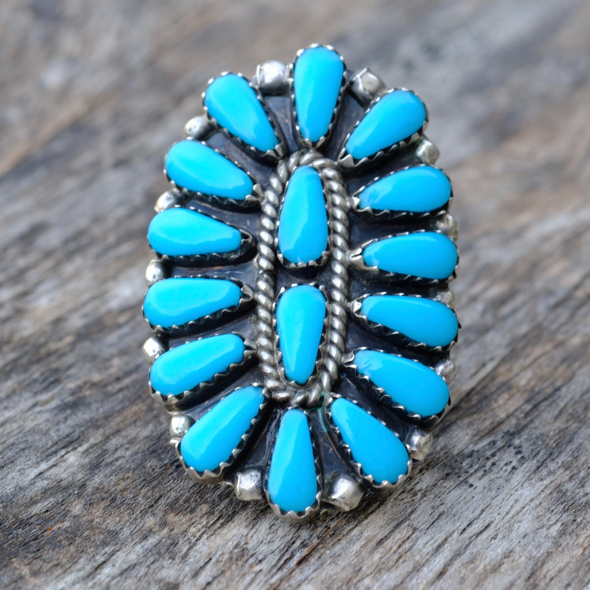 Vintage Sterling Turquoise Cluster Ring 7