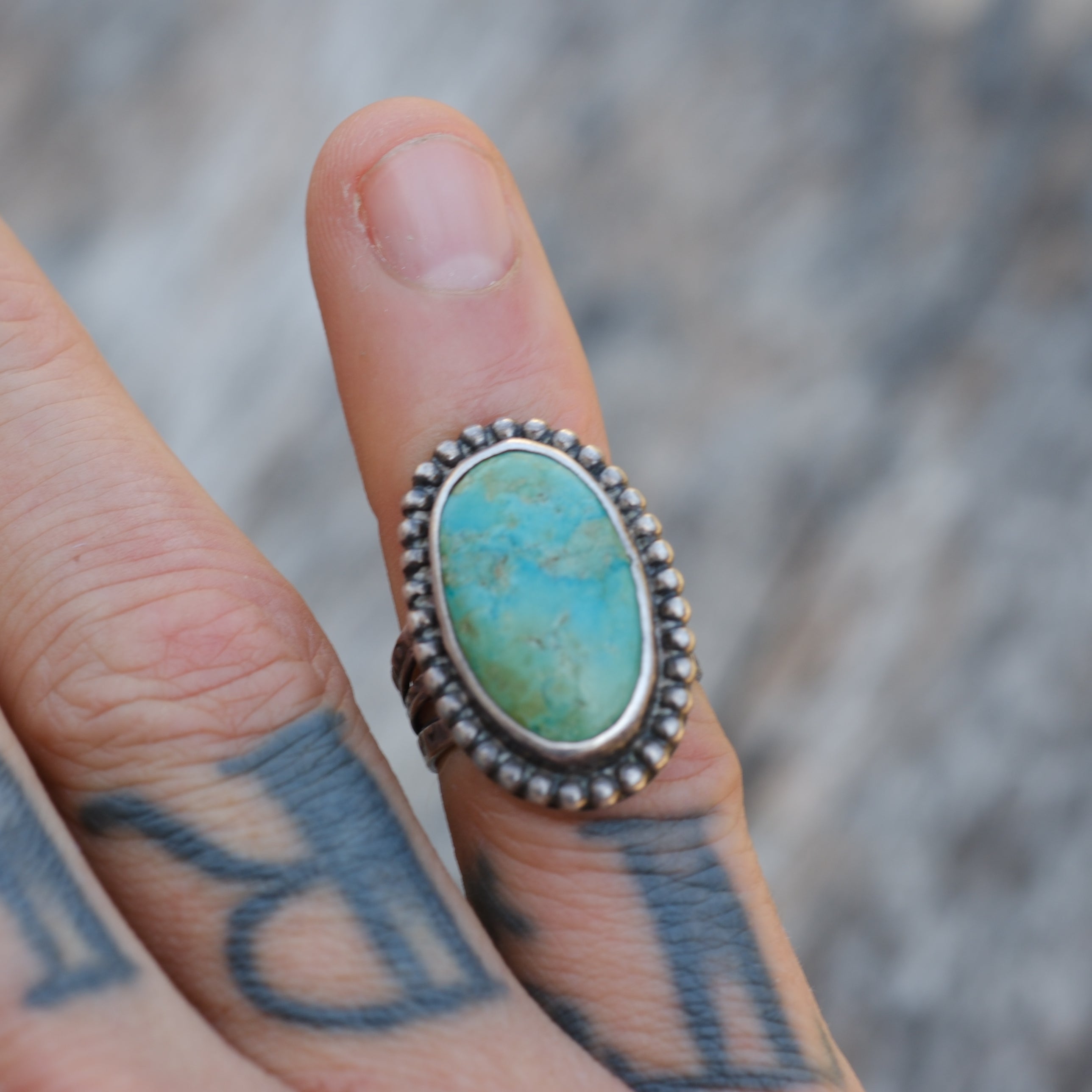 Vintage Sterling Turquoise Ring 5.25