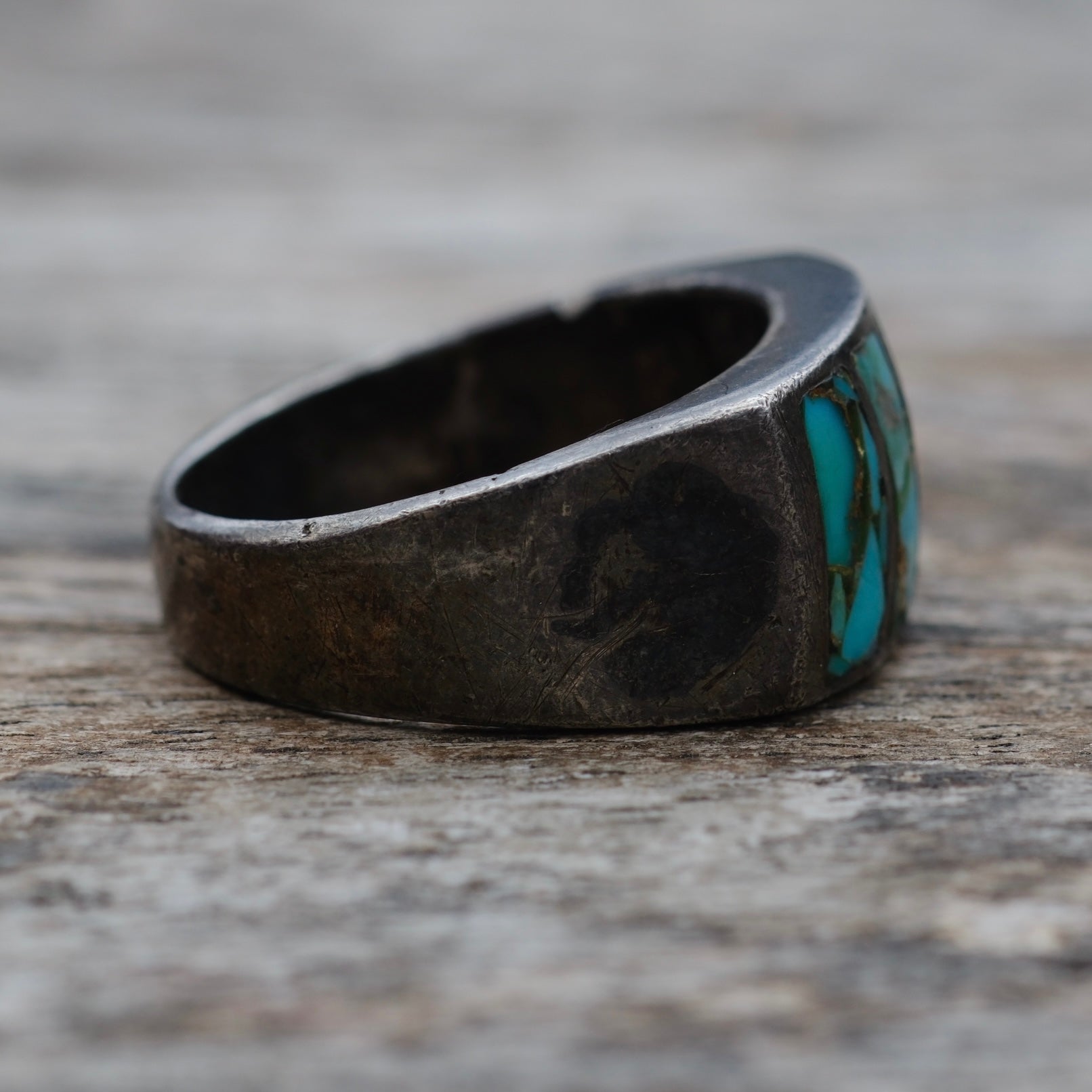 Vintage Sterling Turquoise Inlay Ring 8.25
