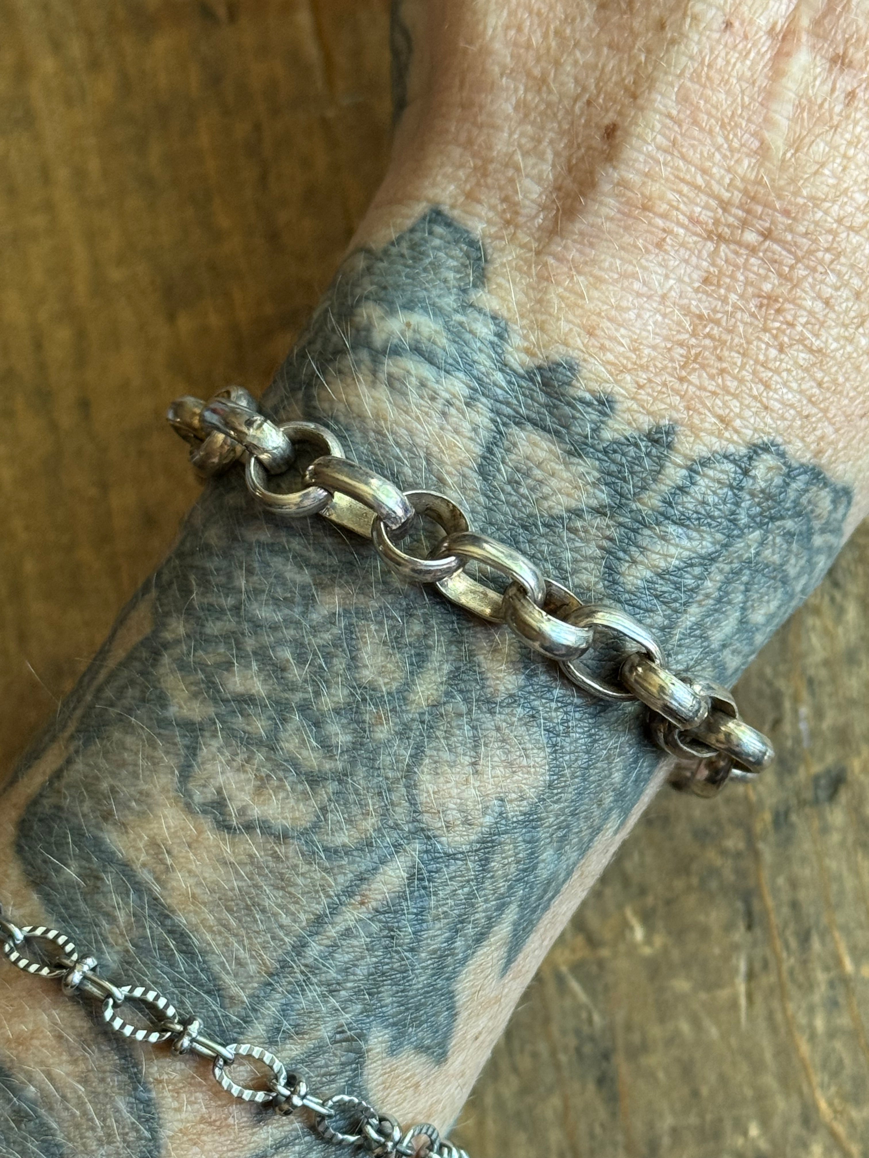 Vintage Sterling Silver Oval & Rolo Chain Toggle Bracelet 8"