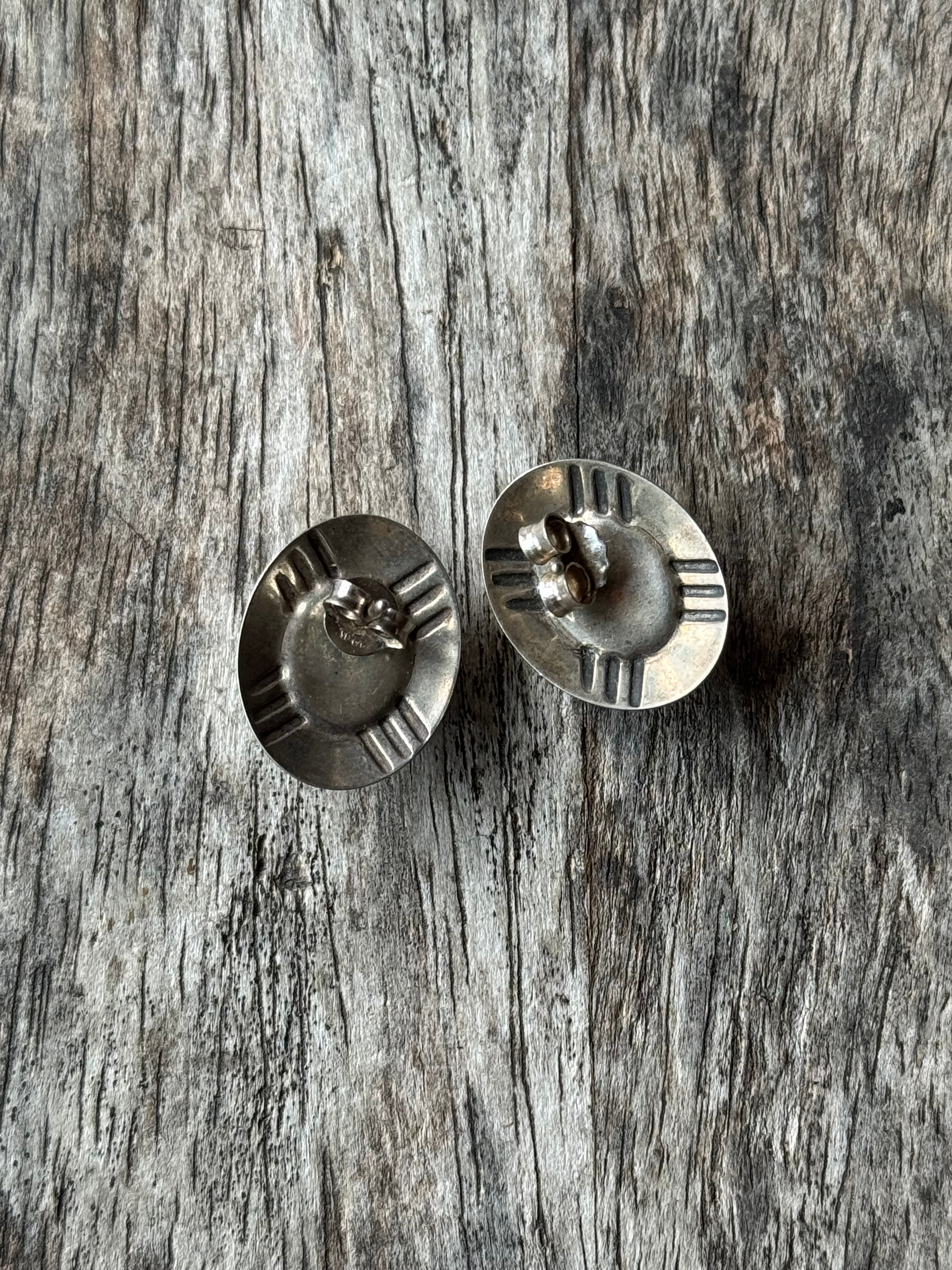 Vintage Sterling Silver Multi-Stone Inlay Stamped Earrings