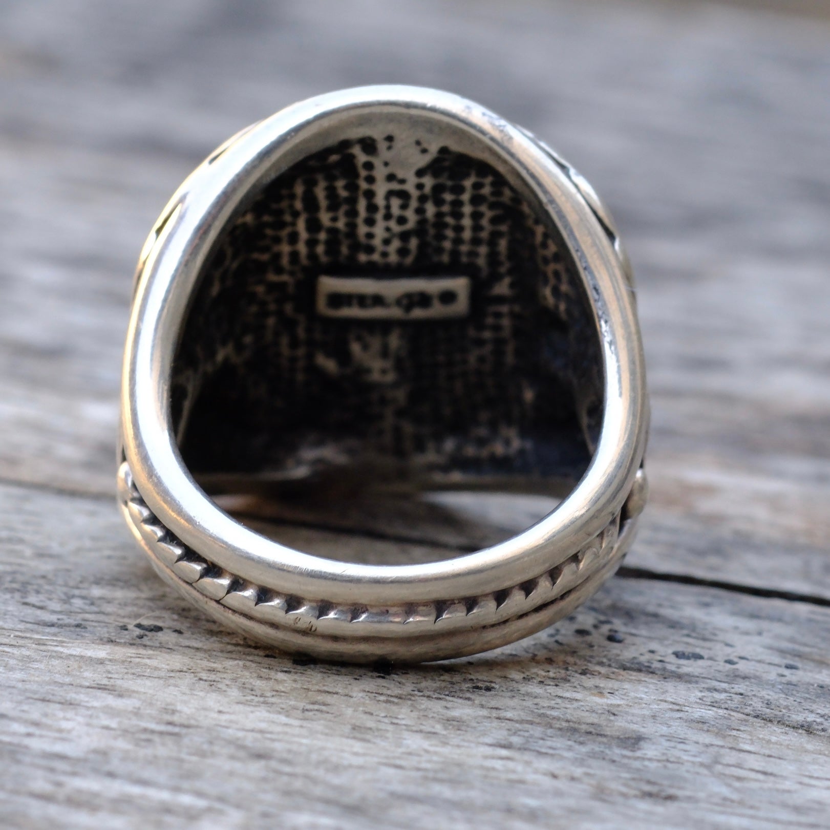 Vintage Sterling Malachite Feather Ring 9