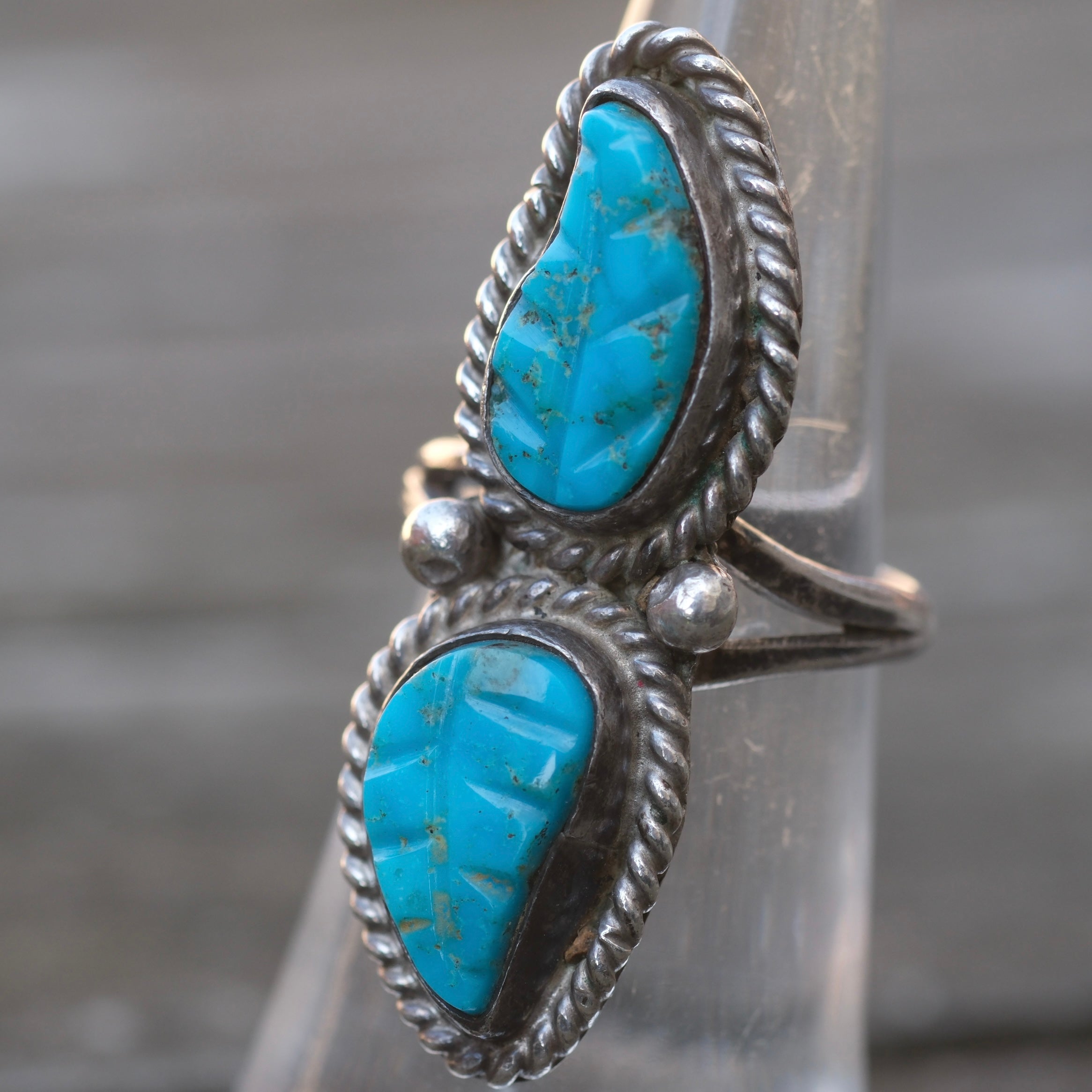 Vintage Sterling 2-Stone Feather Ring 4.75