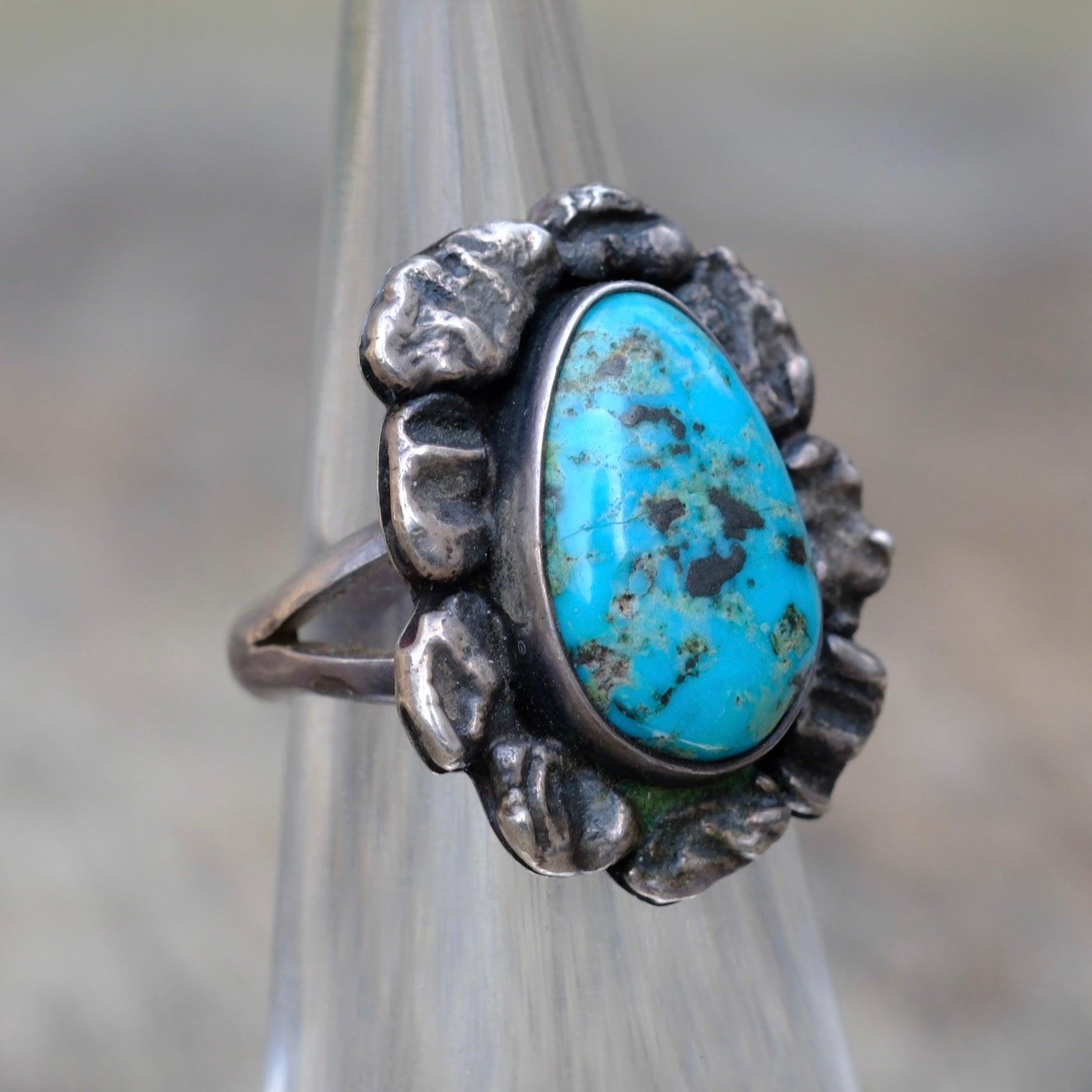 Vintage Sterling Turquoise Ring 3.5