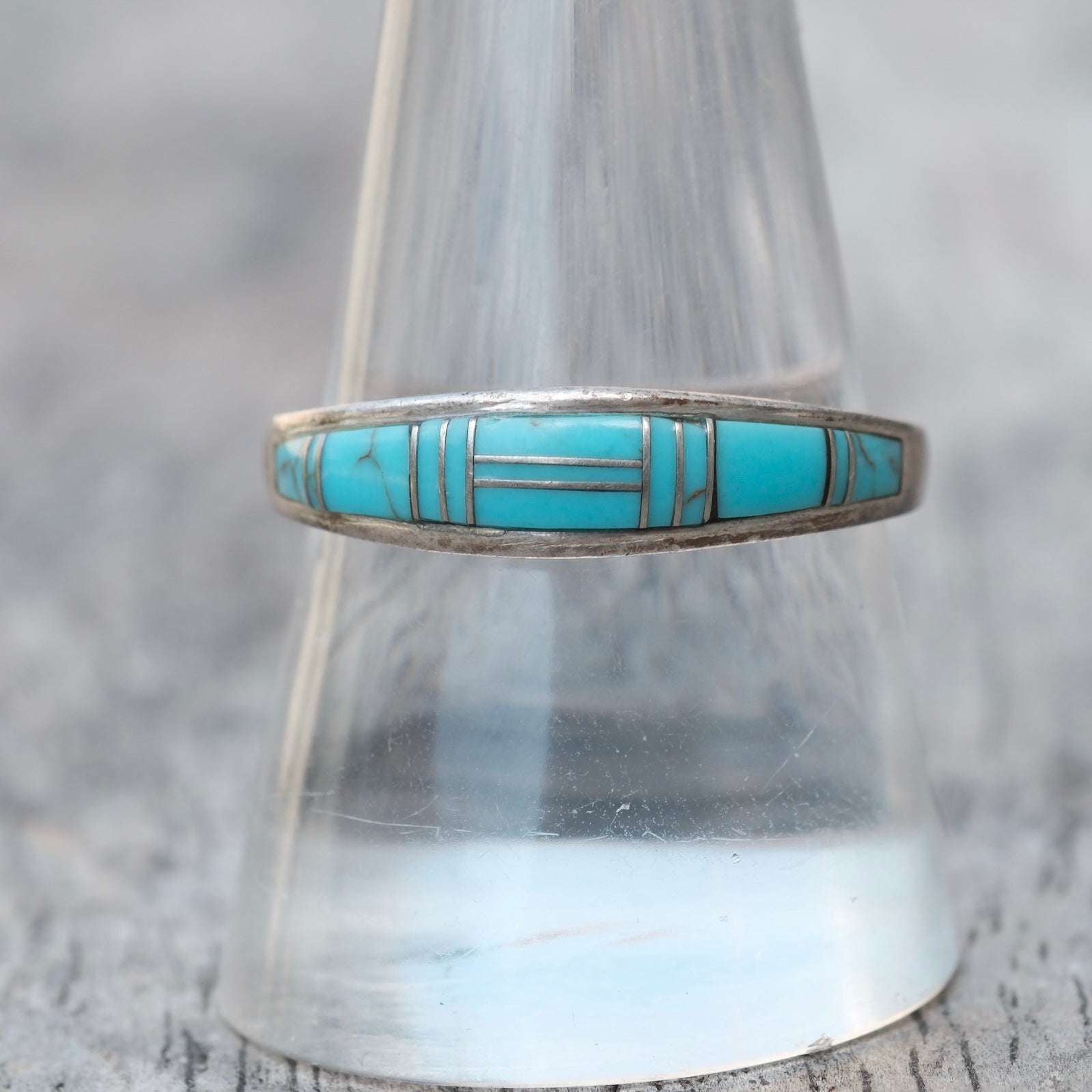 Vintage Sterling Turquoise Inlay Band Ring 9.75