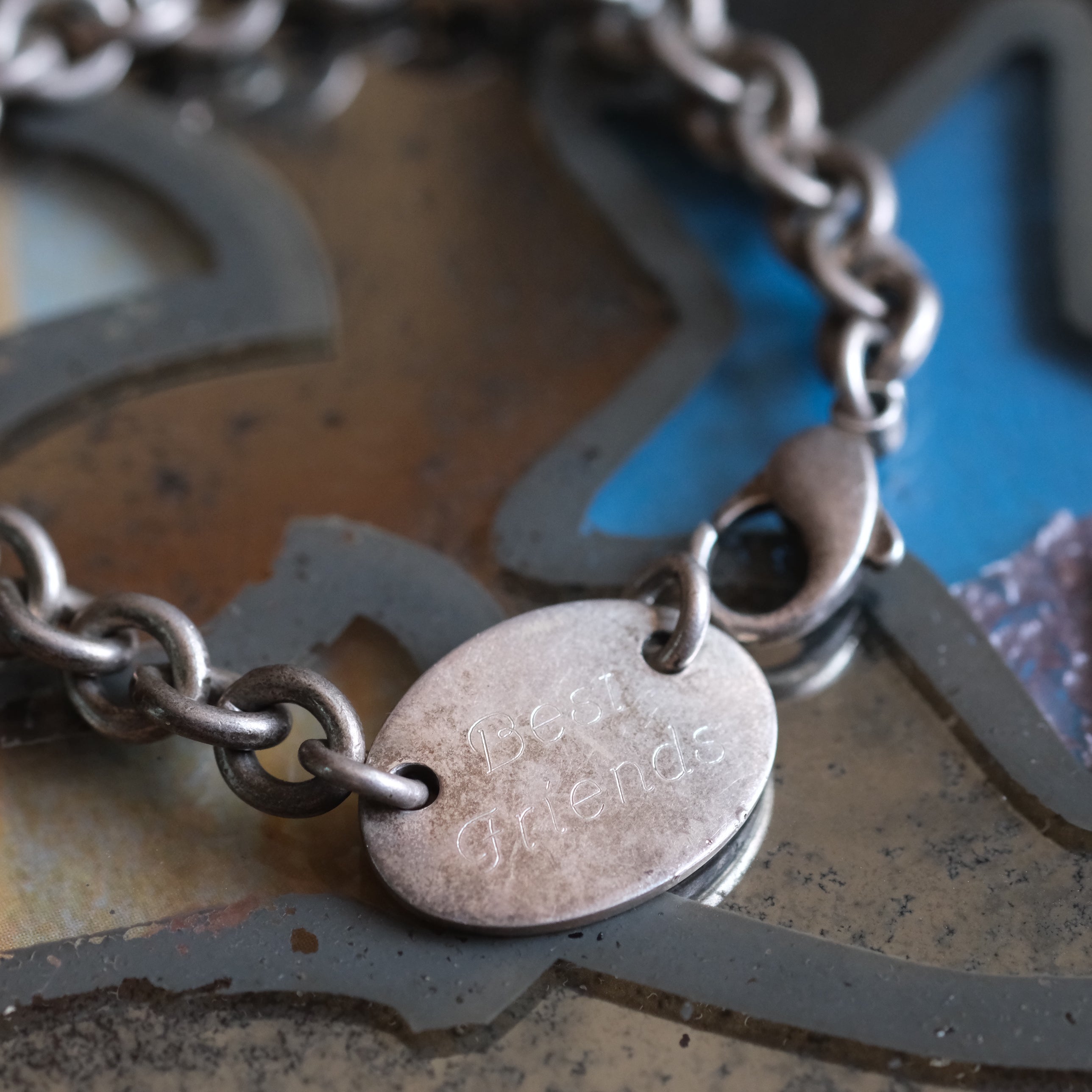 Vintage Sterling Rolo Chain Best Friends Chain Bracelet 7.75"