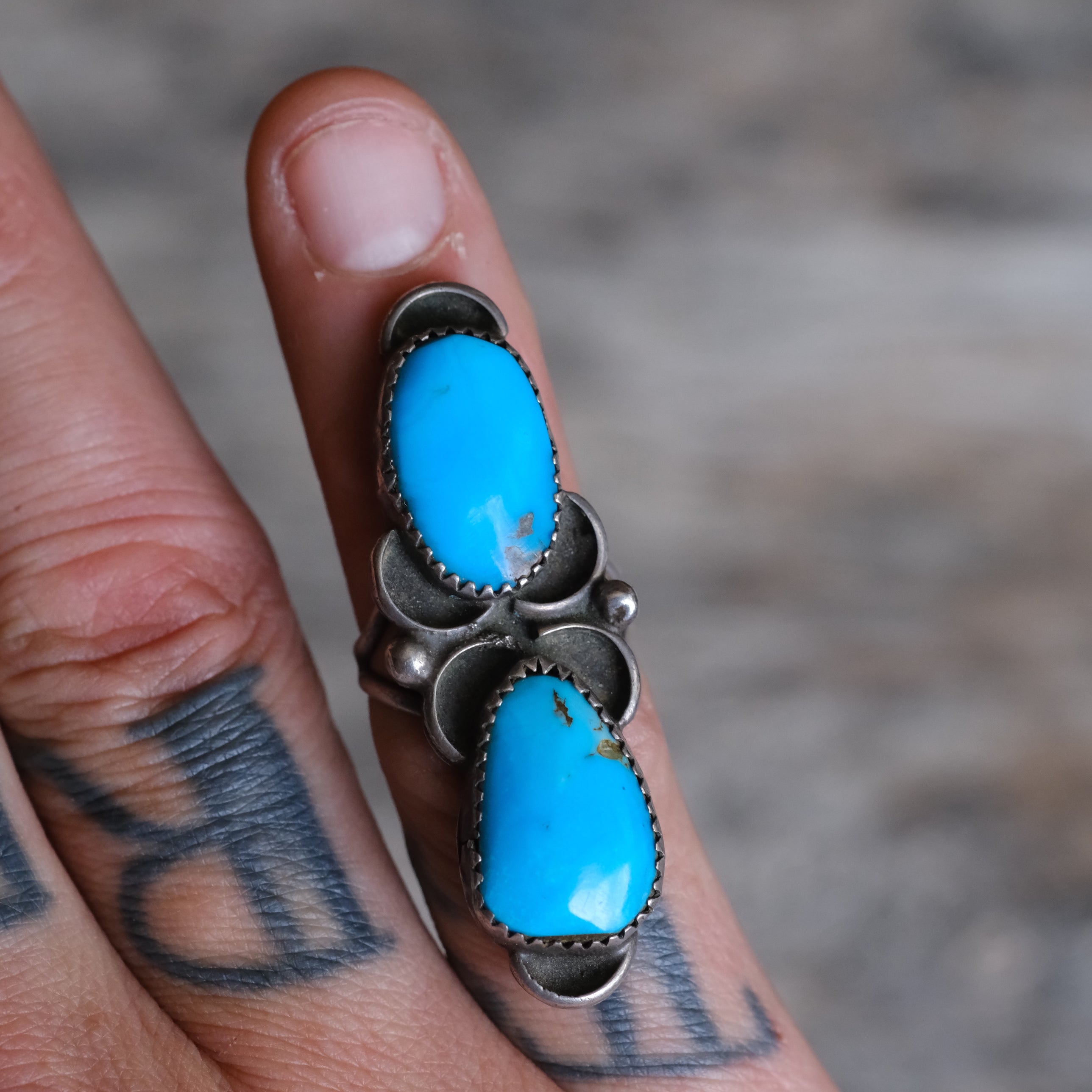 Vintage Sterling 2-Stone Turquoise Ring 4.5