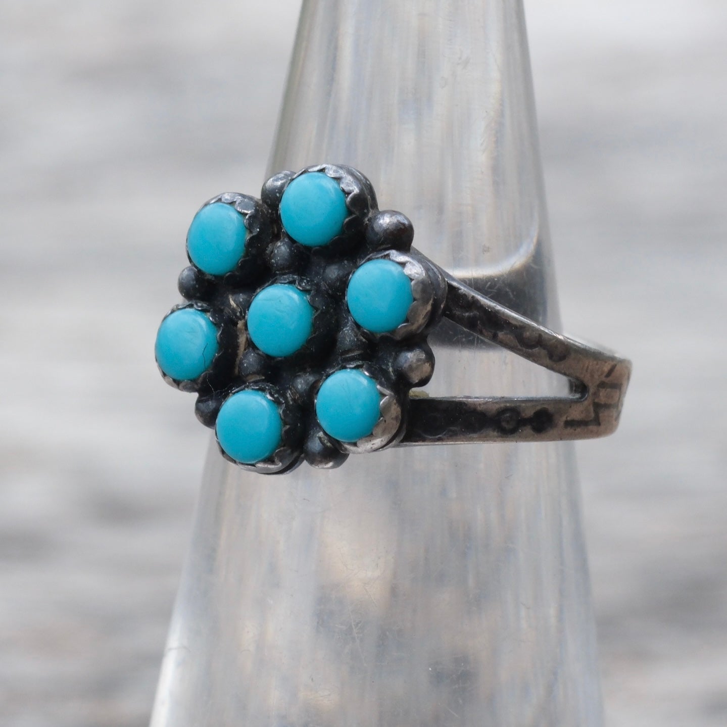 Vintage Sterling Turquoise Cluster Ring 5