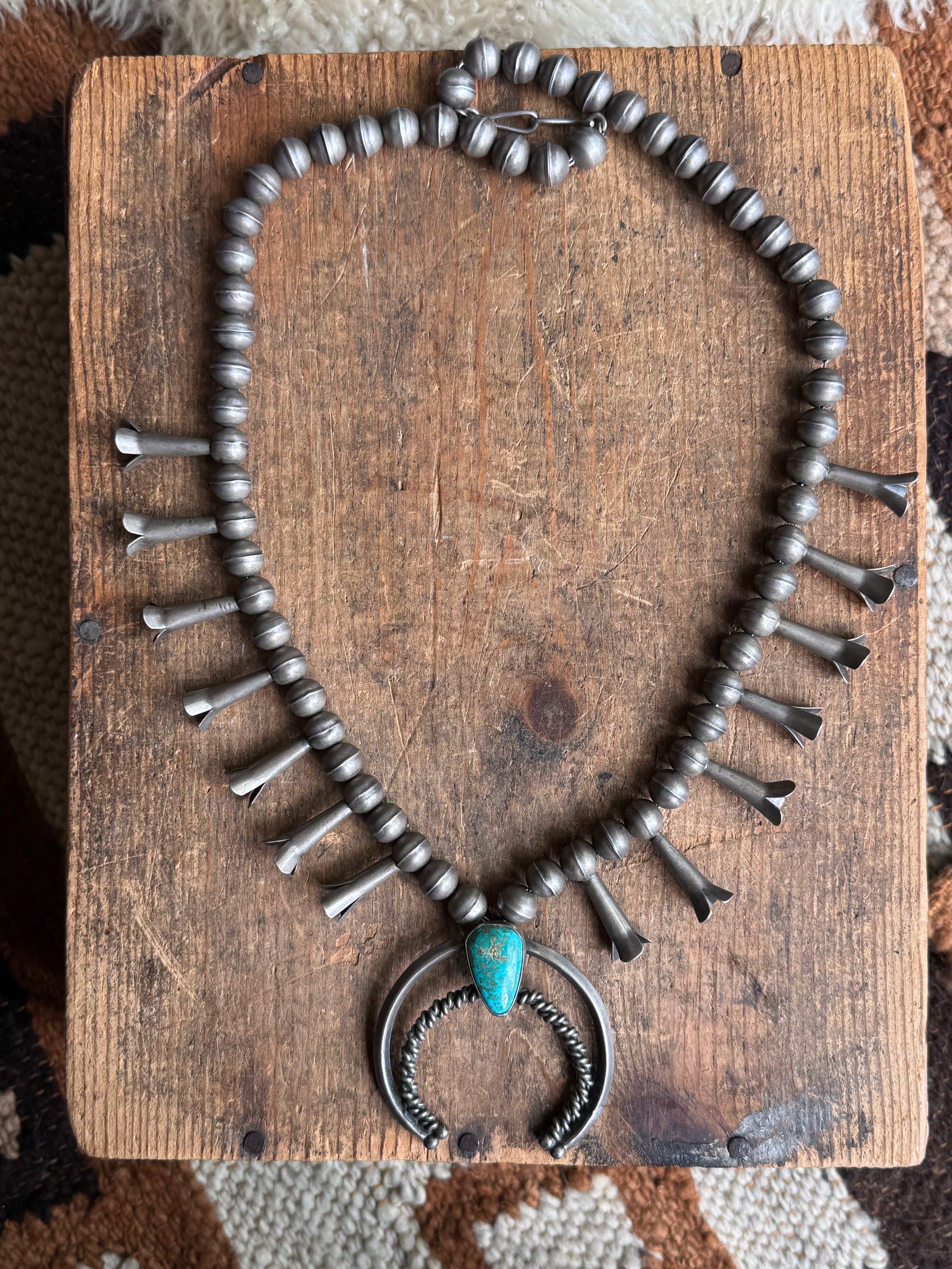 Vintage Sterling Silver Turquoise Squash Blossom