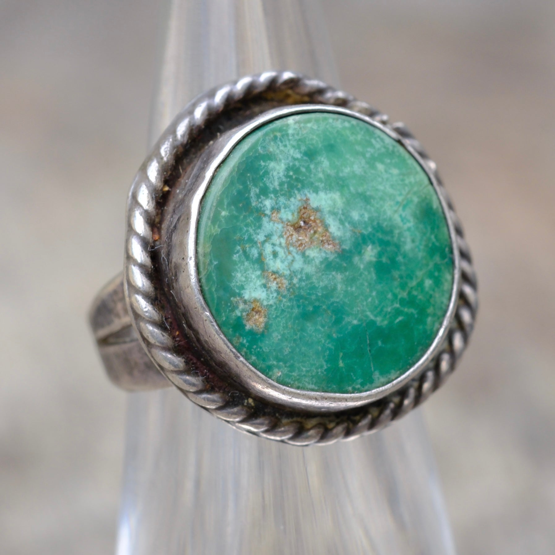 Vintage Sterling Turquoise Roper Ring 4.25
